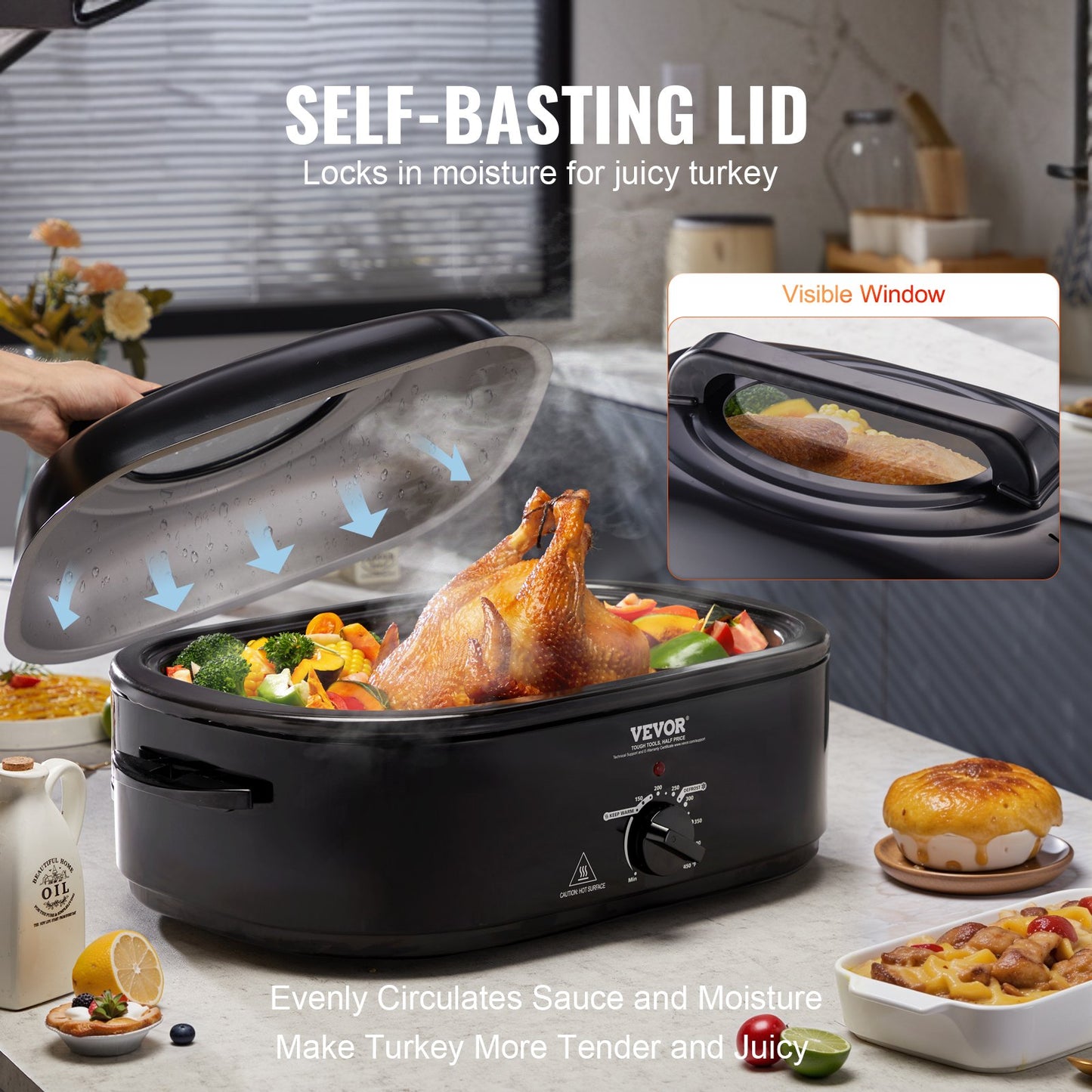 VEVOR Electric Roaster Oven, 20 QT Turkey Roaster Oven with Self-Basting Lid, 1450W Roaster Oven,-$65