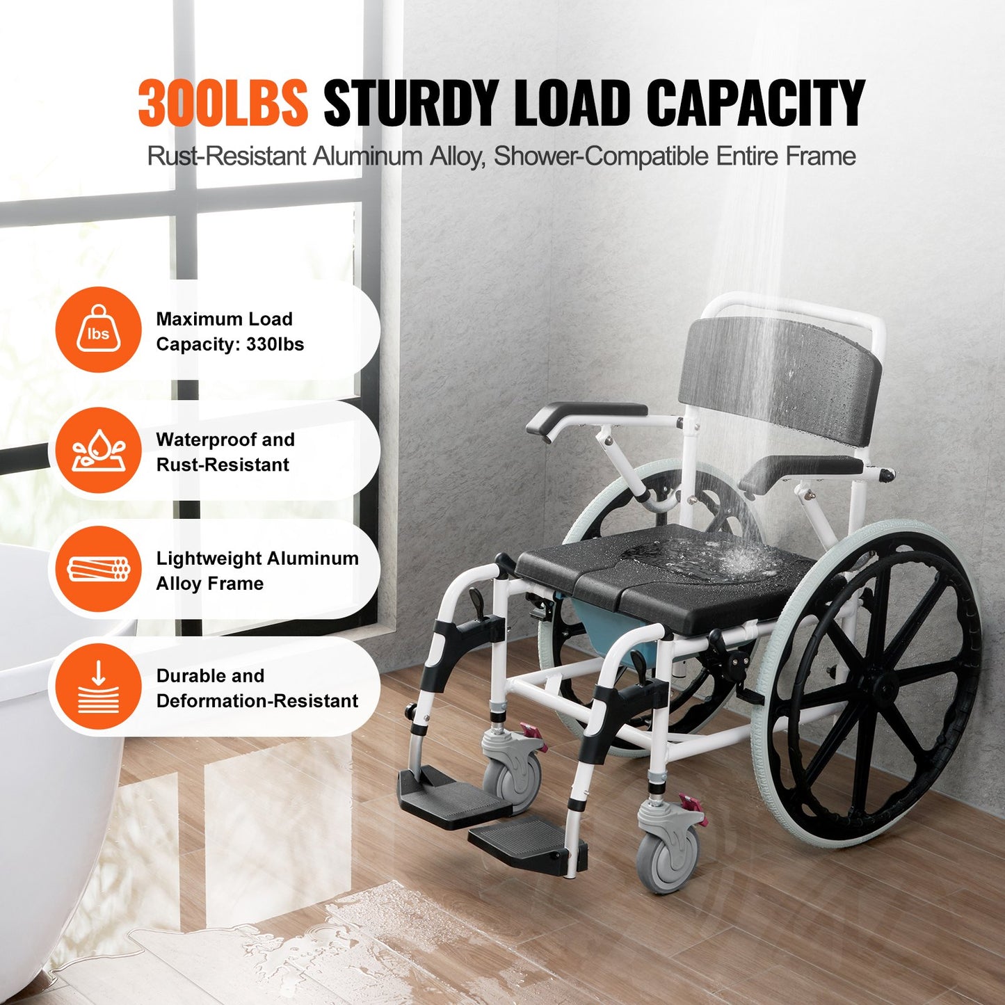 VEVOR Shower Wheelchair, 17.5in Width Aluminum Alloy Bathroom Wheelchair for Inside Shower,-$290