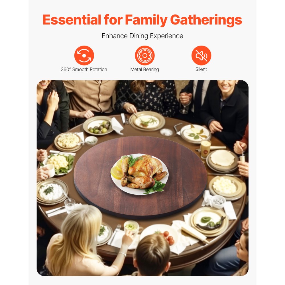 VEVOR 24 in Wood Lazy Susan Turntable, 360° Rotation Round Clear Tabletop Rotating Tray,-$60