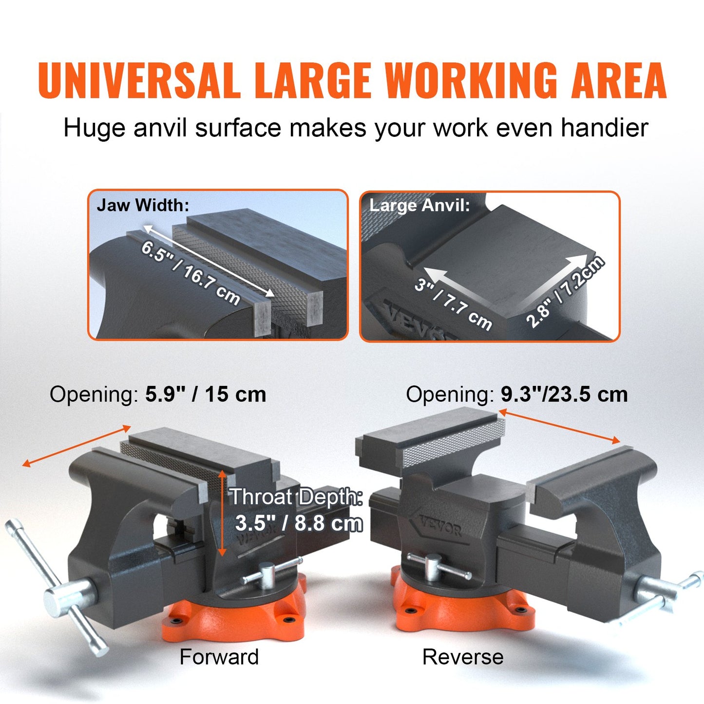 VEVOR Bench Vise, 6.5" Jaw Width 6.5" Forward &9.3" Reverse Opening, 360° Swivel Base,-$70