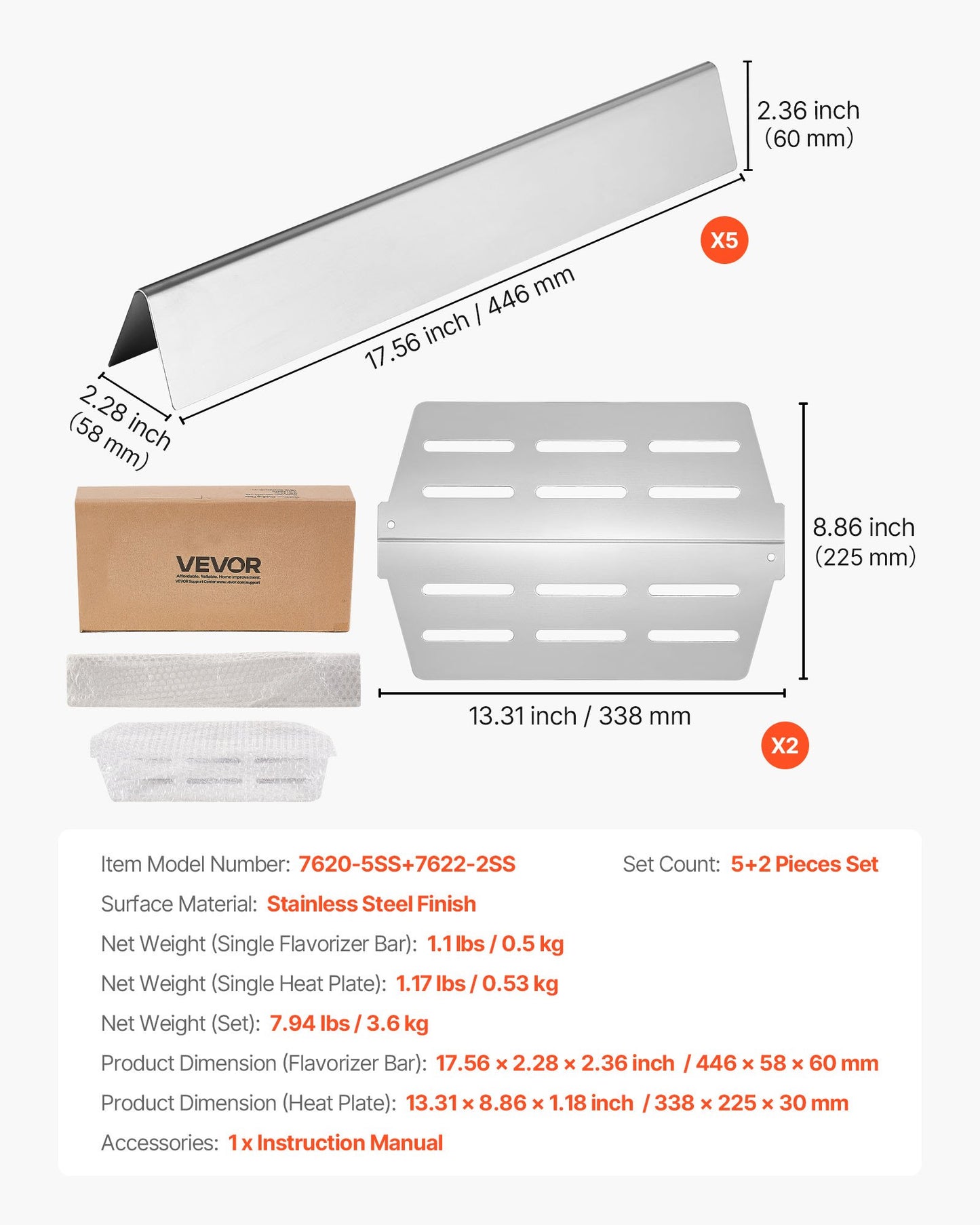 VEVOR Flavorizer Bars and Heat Deflectors, 17 inch Grill Replacement Part, for Weber Genesis 300,-$25