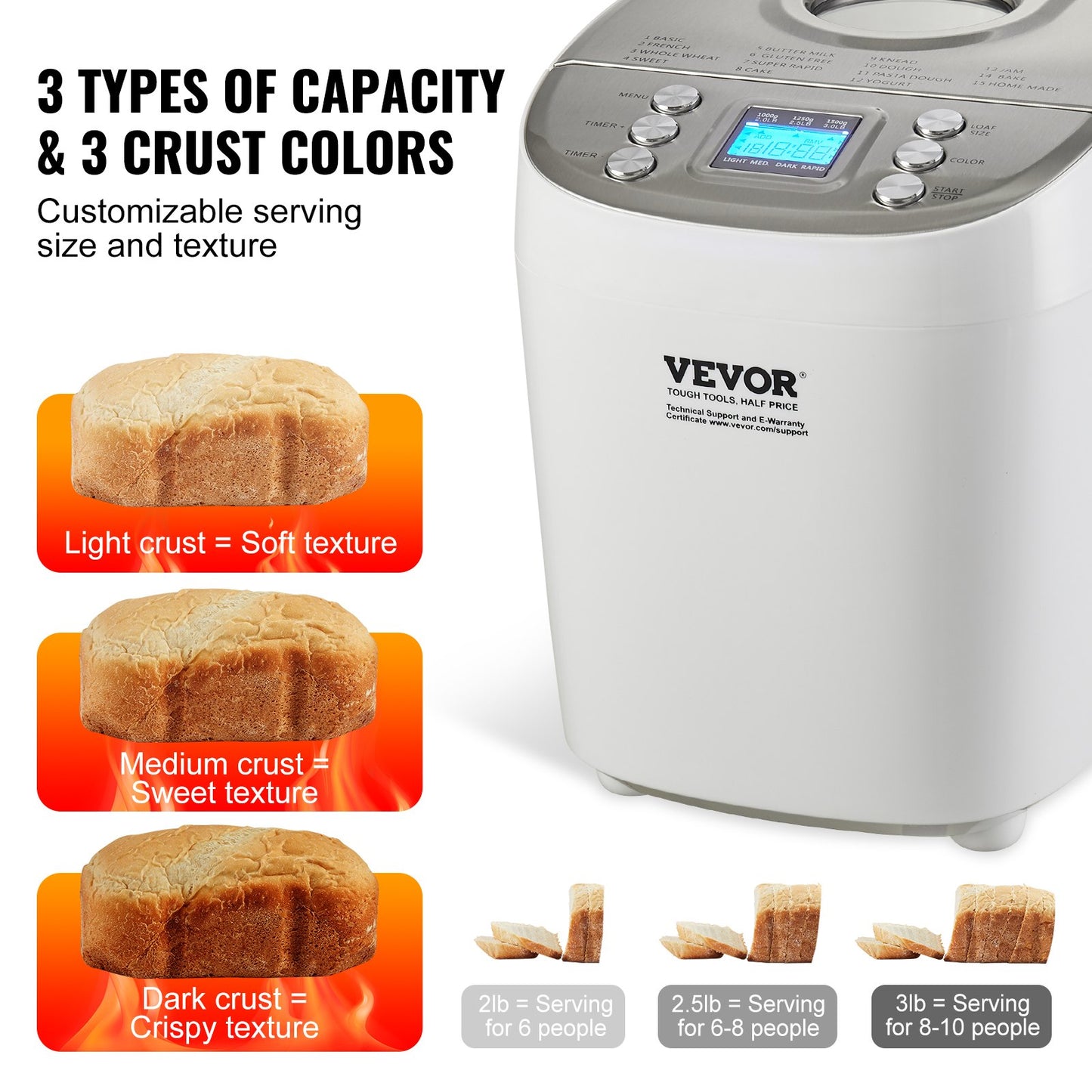 VEVOR Bread Maker, 15-in-1 3LB Dough Machine, Nonstick Ceramic Pan Automatic Breadmaker,-$100