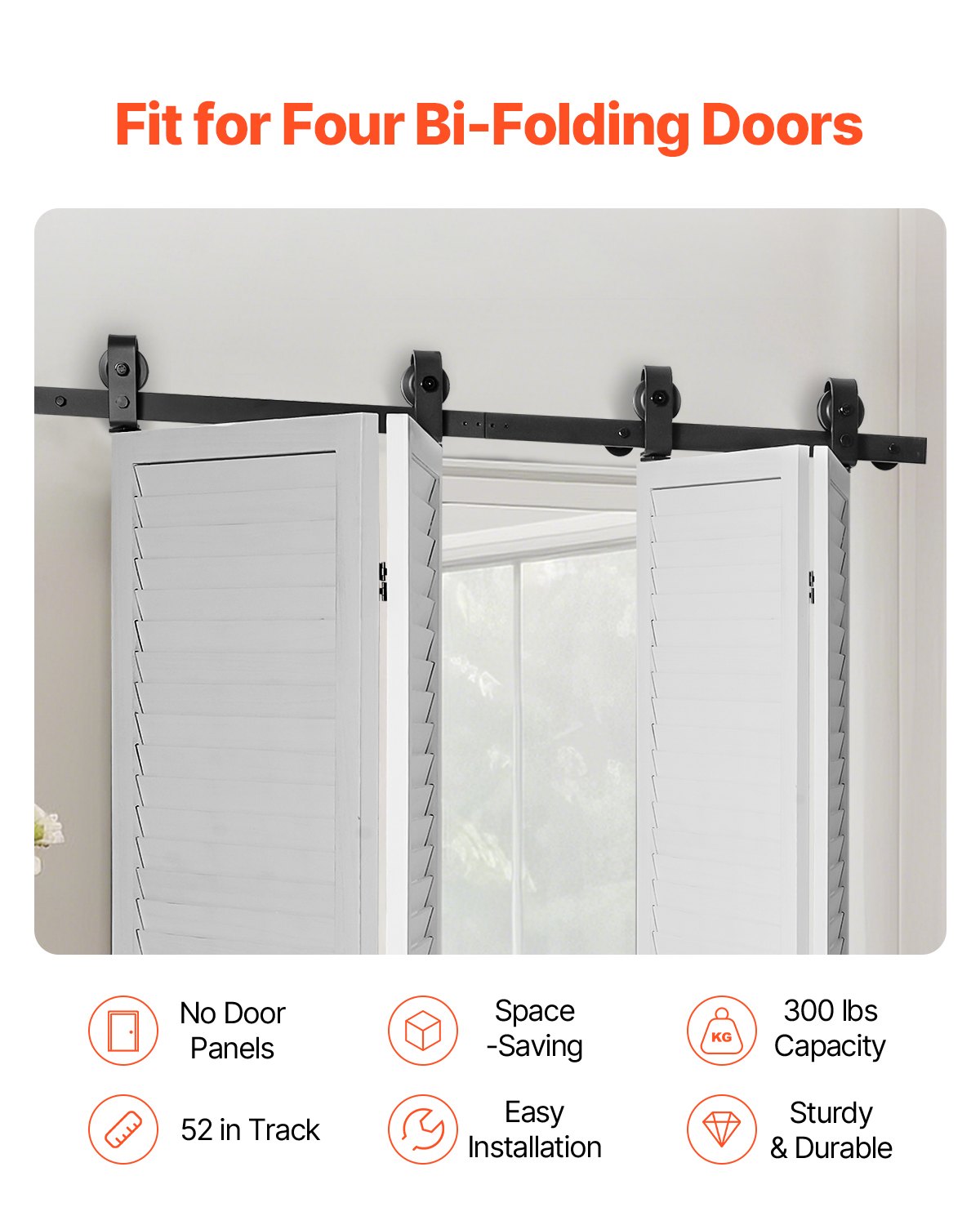 VEVOR Bi-Folding Sliding Barn Door Hardware Track Kit, 52" Top Mount Track Kit, Slide Smoothly,-$75
