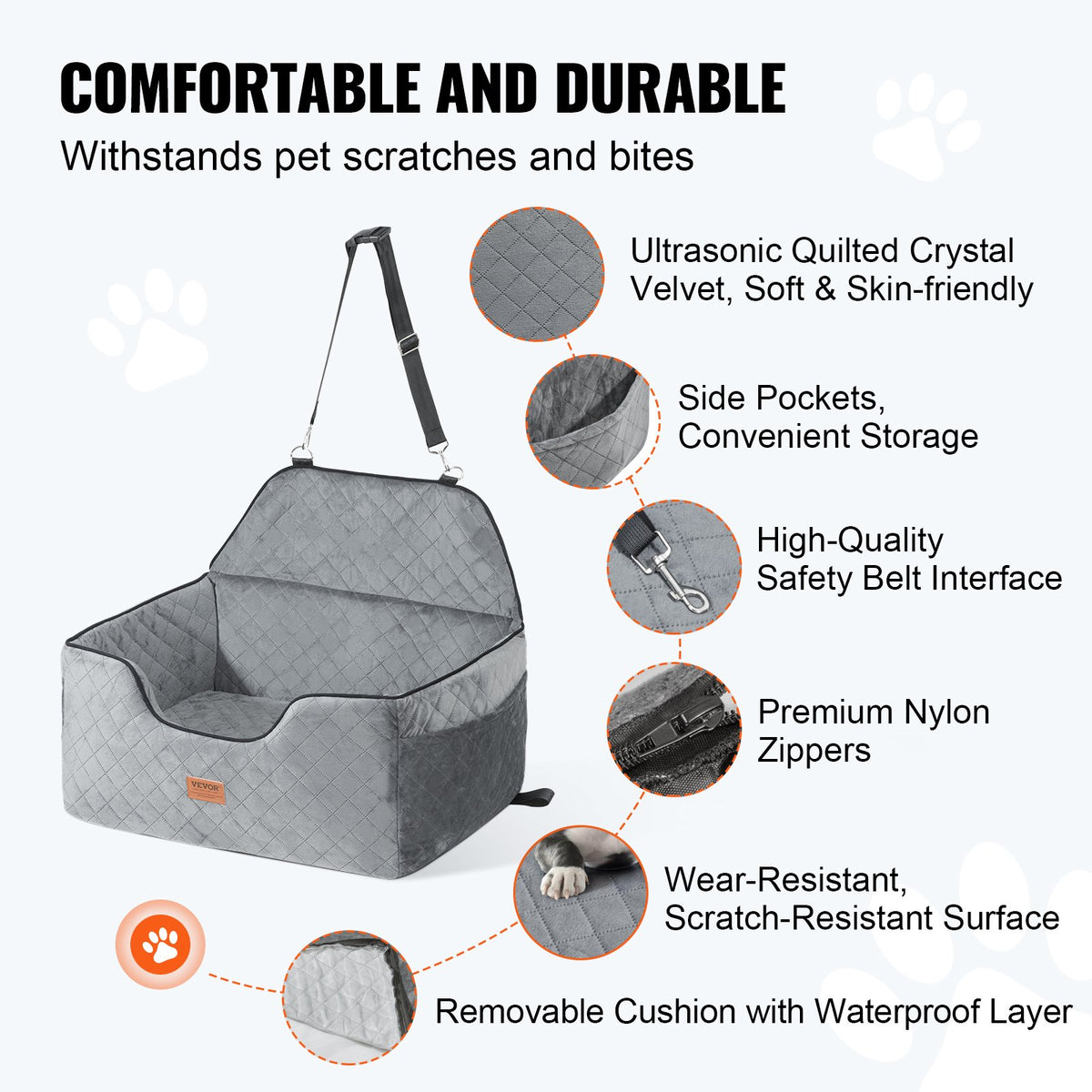VEVOR Dog Car Seat,Dog Booster Seat for Car with A Storage Pocket,Filling or Medium & Large up to 55 lbs $45