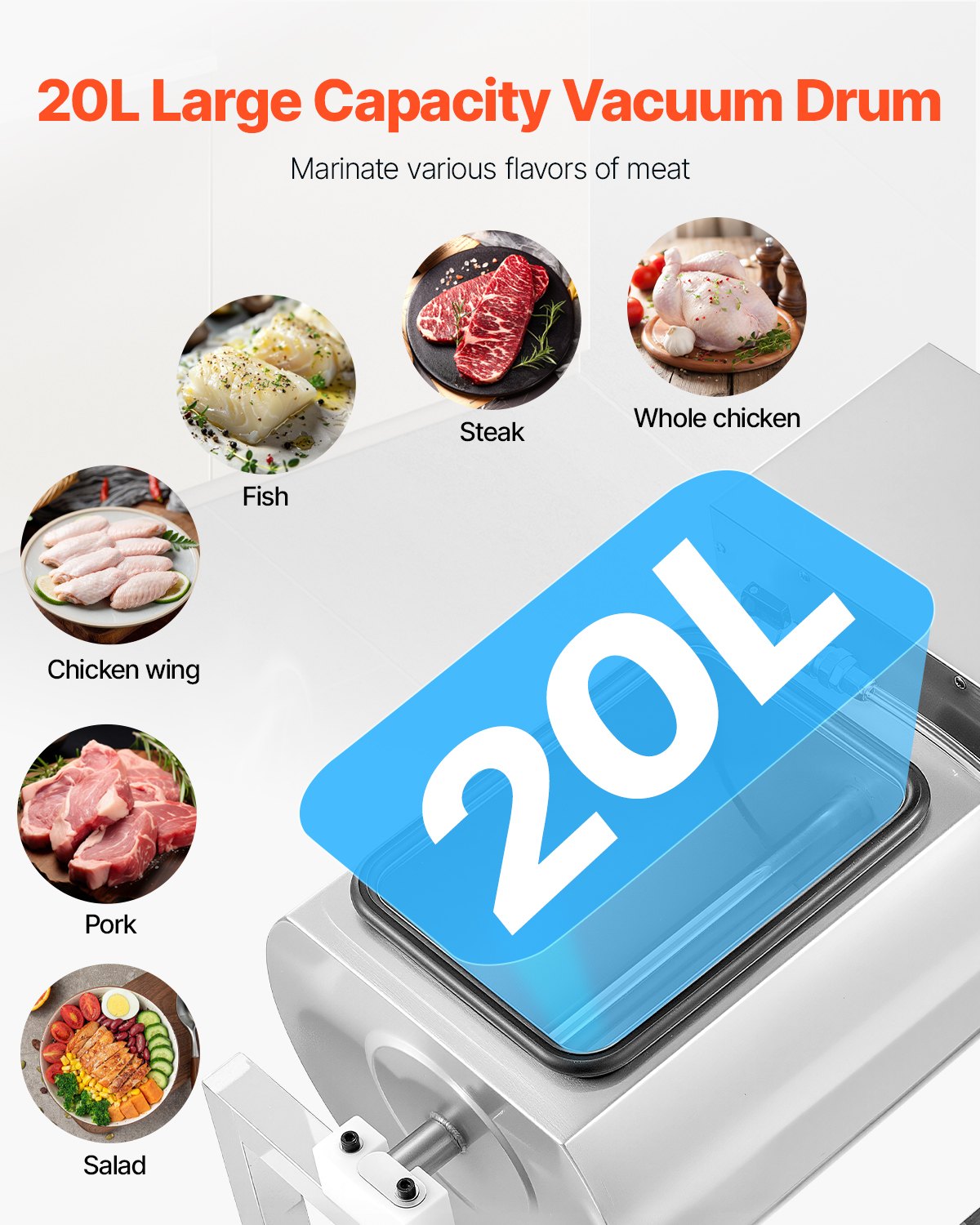 VEVOR Commercial Meat Tumbler Marinator, 20L Vacuum Tumbler Marinating Machine w/Bidirectional,-$340