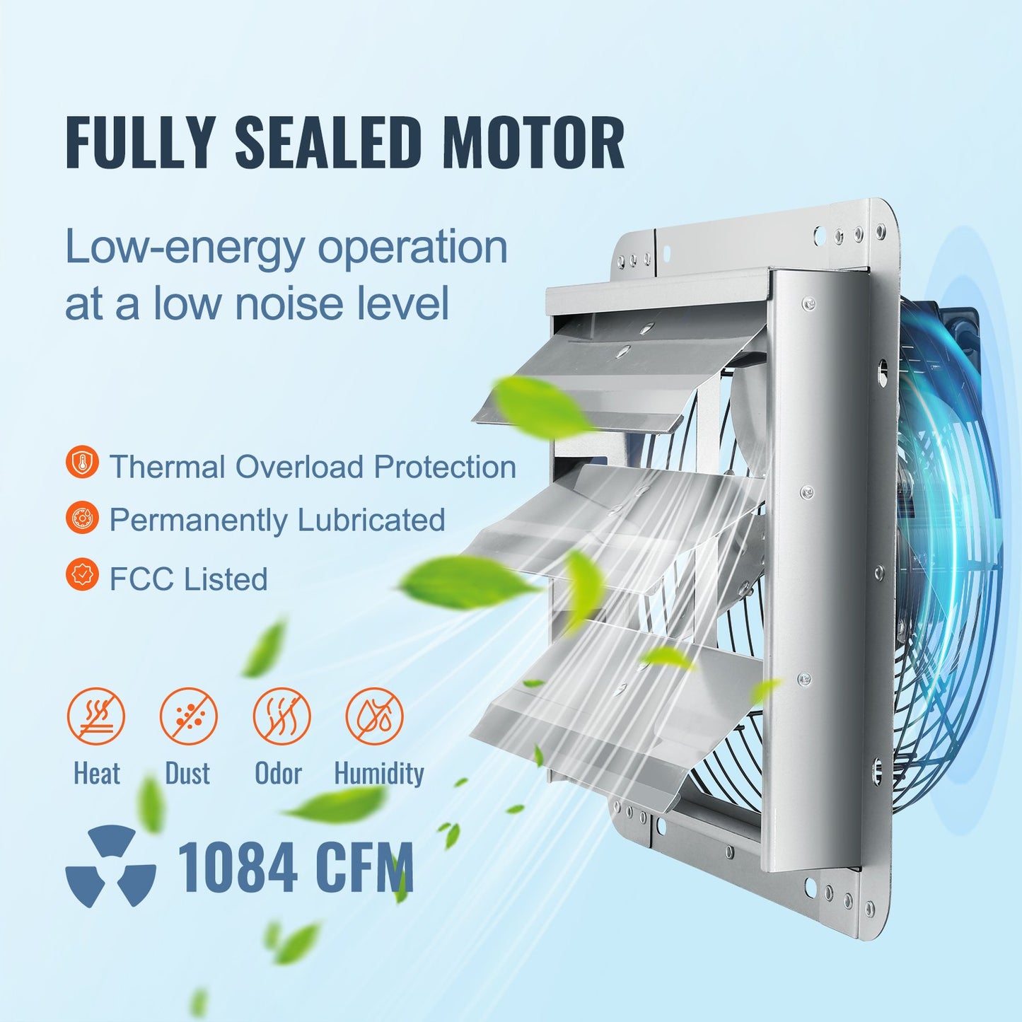 VEVOR 12'' Shutter Exhaust Fan, High-speed 1000 CFM, Aluminum Wall Mount Attic Fan,-$45