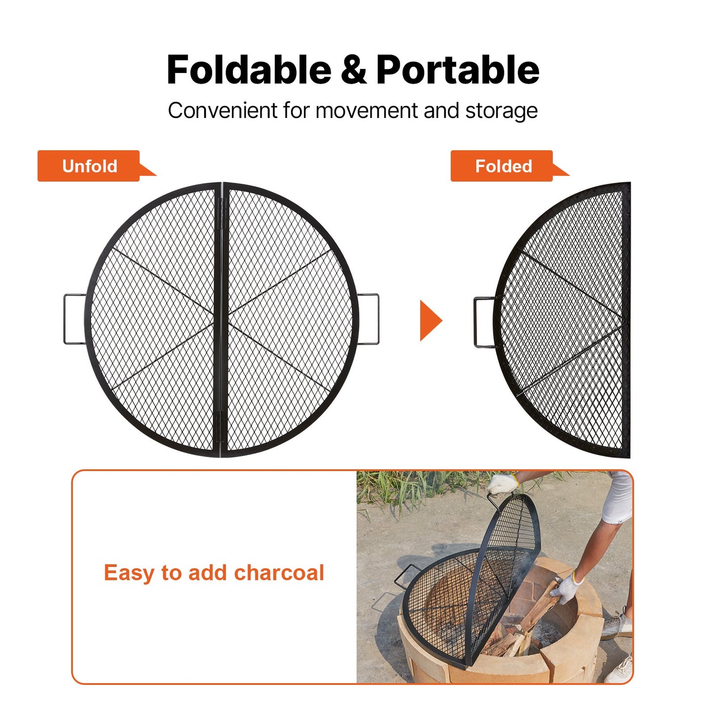 VEVOR X-Marks Fire Pit Grill Grate, Foldable Round Cooking Grate,Campfire BBQ Grill Grid,-$40