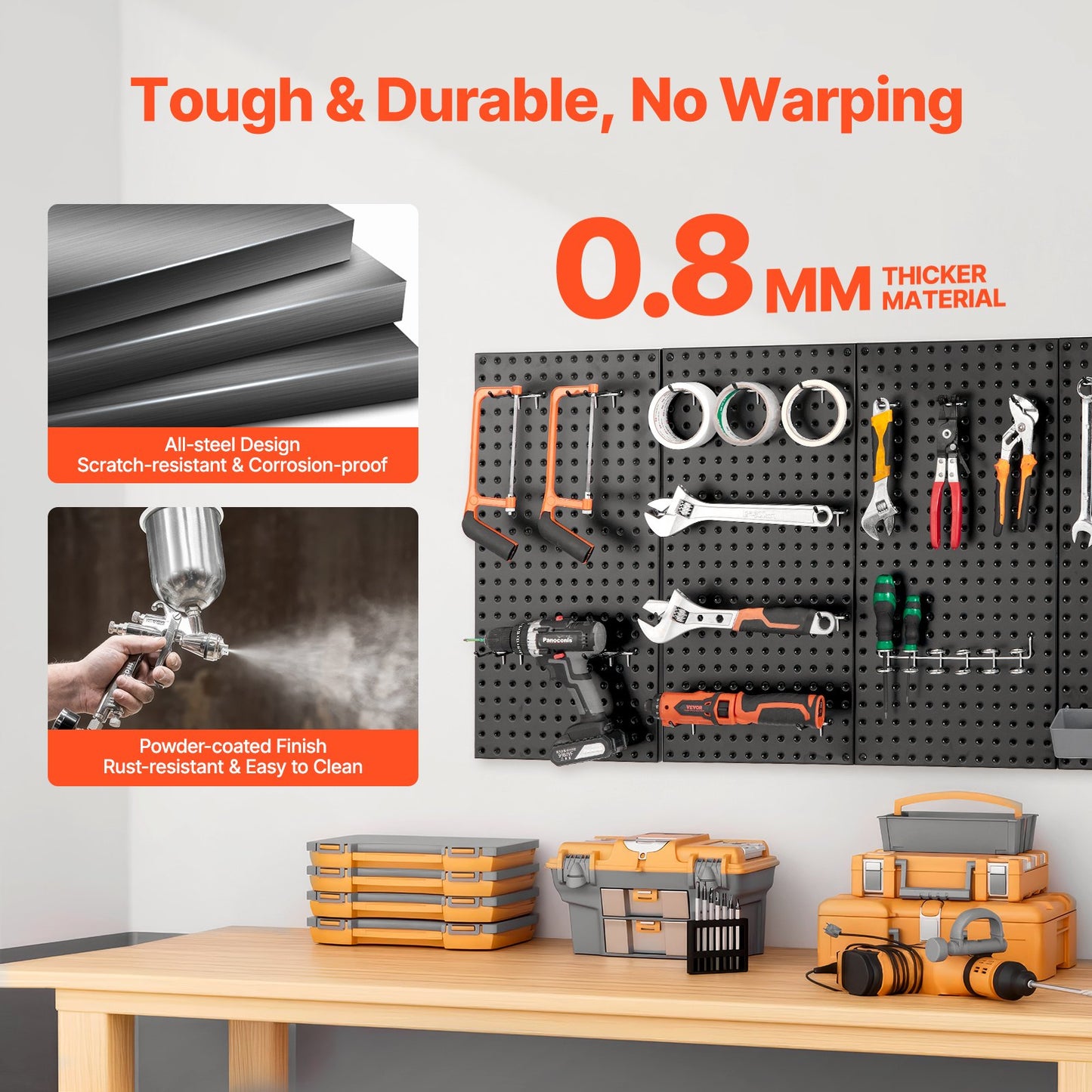 VEVOR Metal Pegboard Panels, 24" x 12" Pegboard, 4 Panels, Heavy Duty Peg Board Wall Organizer,-$55