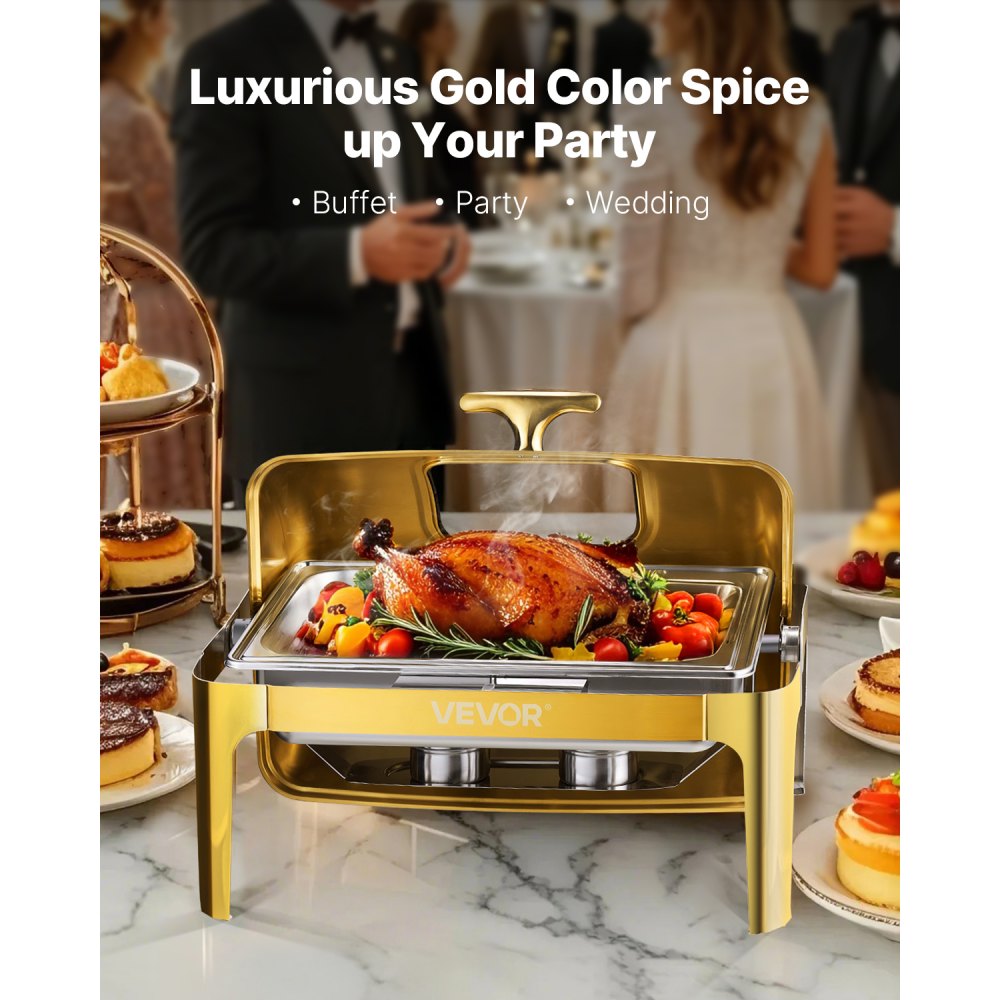 VEVOR Roll Top Chafing Dish Buffet Complete Set, 9Qt Stainless Steel Chafer with Full Size Pan,-$120