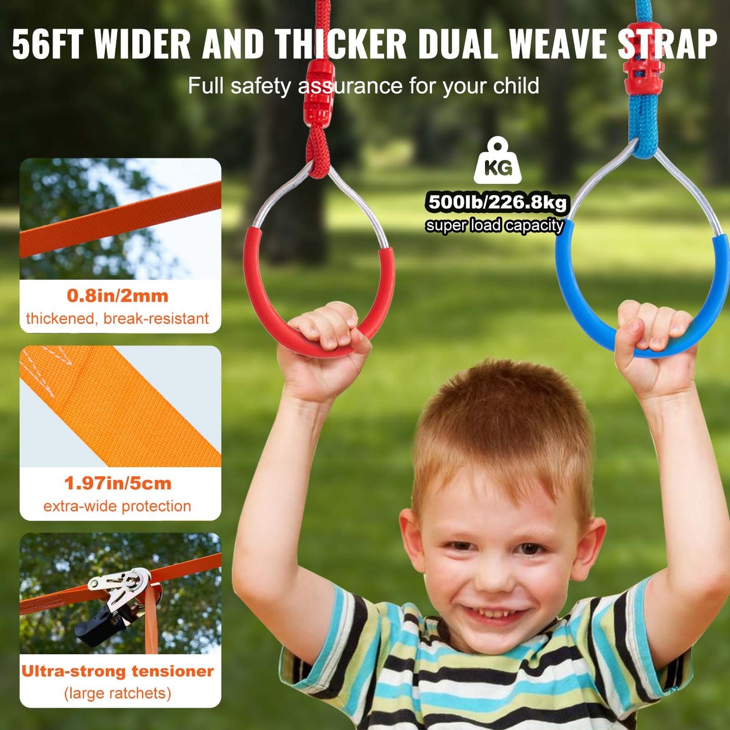 VEVOR Ninja Warrior Obstacle Course for Kids, 2 x 56 ft Weatherproof Slacklines, 500lbs Weight Line,-$80