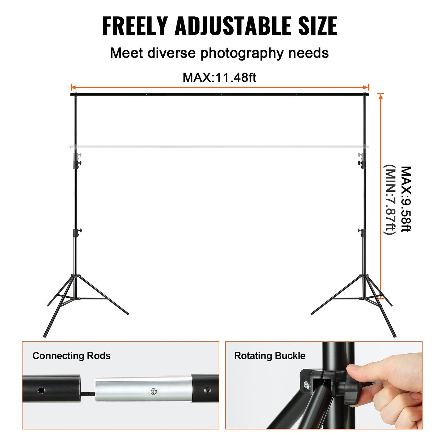 VEVOR 12 x 10 ft Heavy Duty Backdrop Stand, Height Adjustable Photography Backdrop Stand,-$65