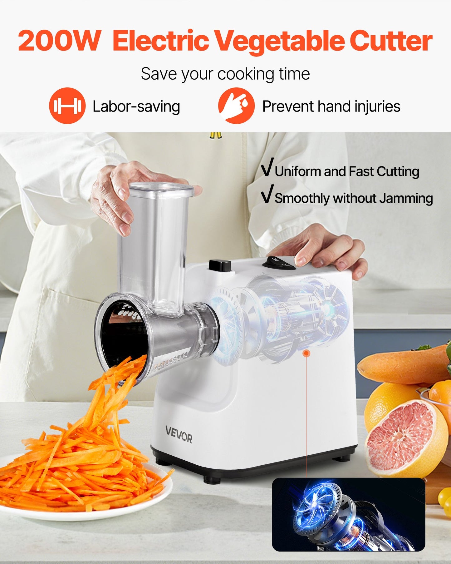 VEVOR Electric Cheese Grater Salad Maker, 200W Salad Shooter, Electric Vegetable Slicer Shredder,-$45