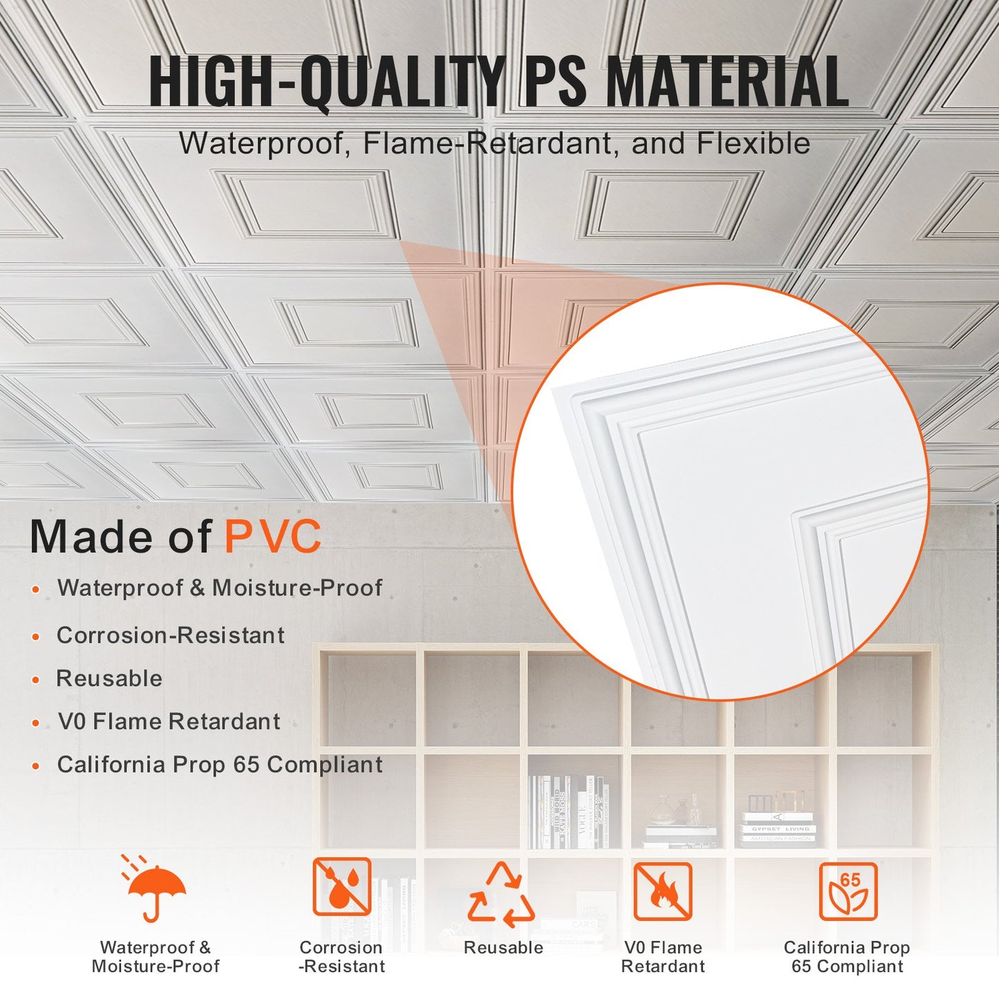 VEVOR Ceiling Tiles, 12-Pack 24 x 24 in, Drop Ceiling Tiles Premium PVC Sheet, Easy Installation,-$45