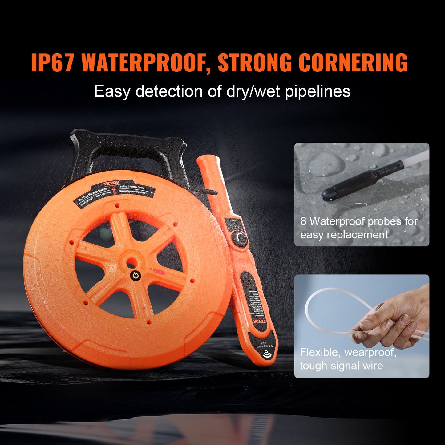 VEVOR Pipe Locators, 100ft/30m PVC Pipe Locators Underground, IP67 Waterproof Pipe Blockage,-$55