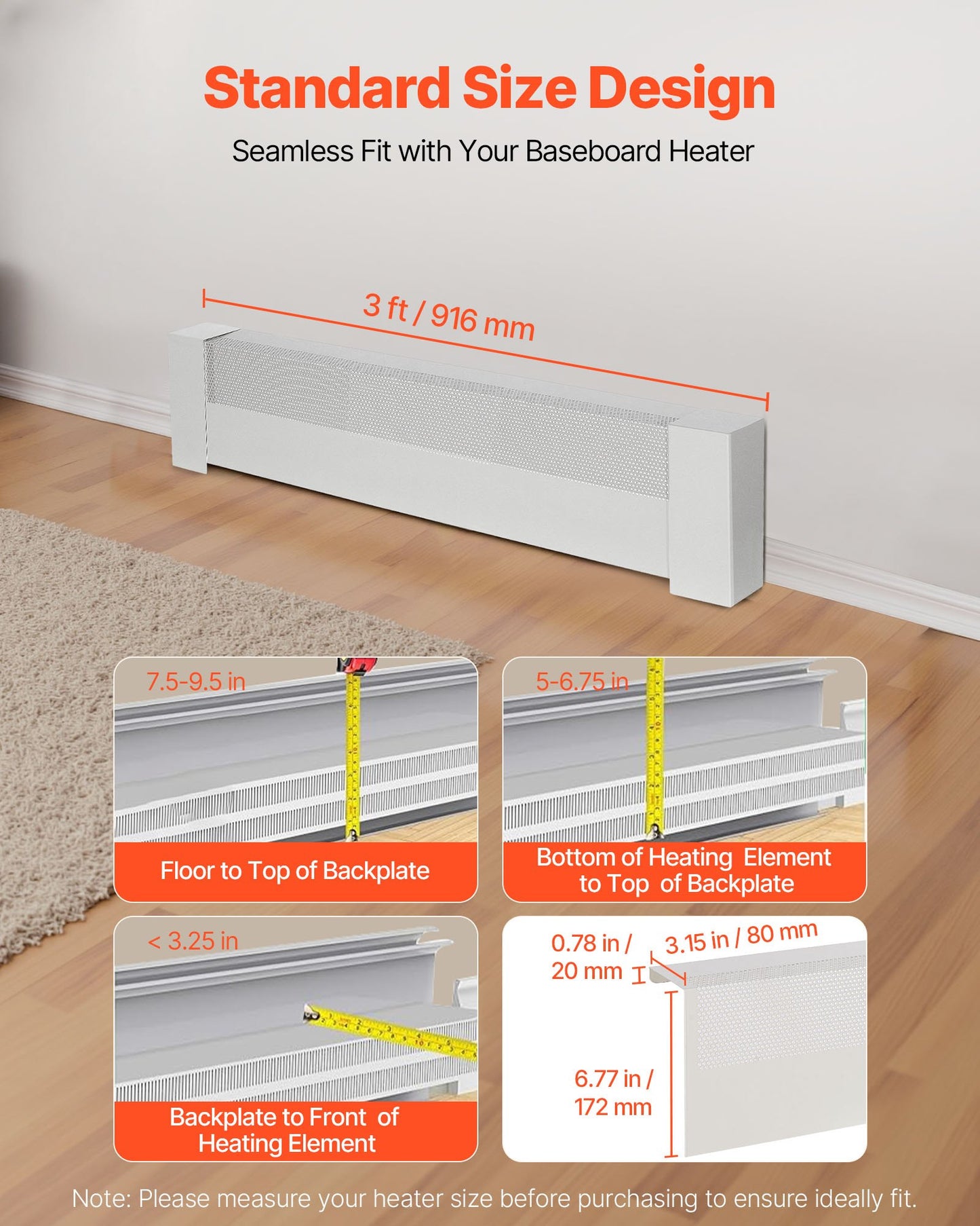 VEVOR Baseboard Heater Covers, Basic Series 3 ft Standard Electric Heating Unit Front Cover,-$35
