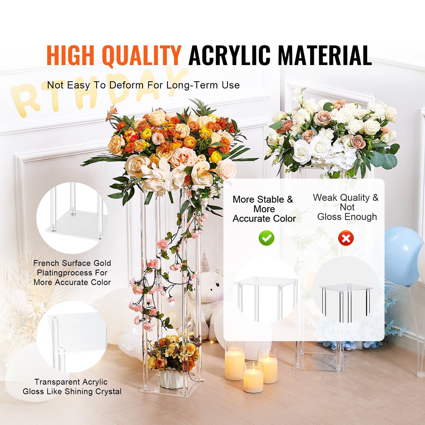 VEVOR 10PCS 23.6inch/60cm High Wedding Flower Stand, With Acrylic Laminate,Acrylic Vase Column,-$95