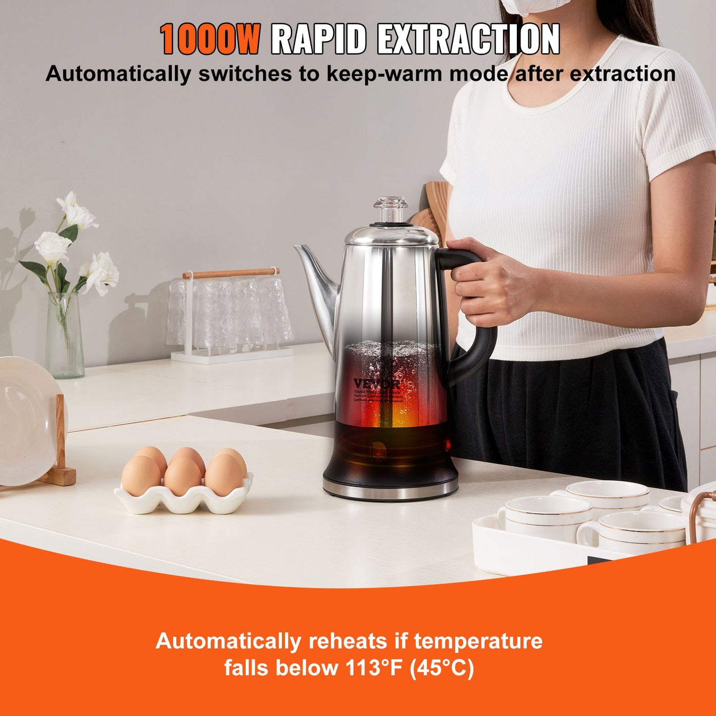 VEVOR 12-Cup Electric Percolator Coffee Pot, 304 Stainless Steel Coffee Percolator with Keep Warm,-$45