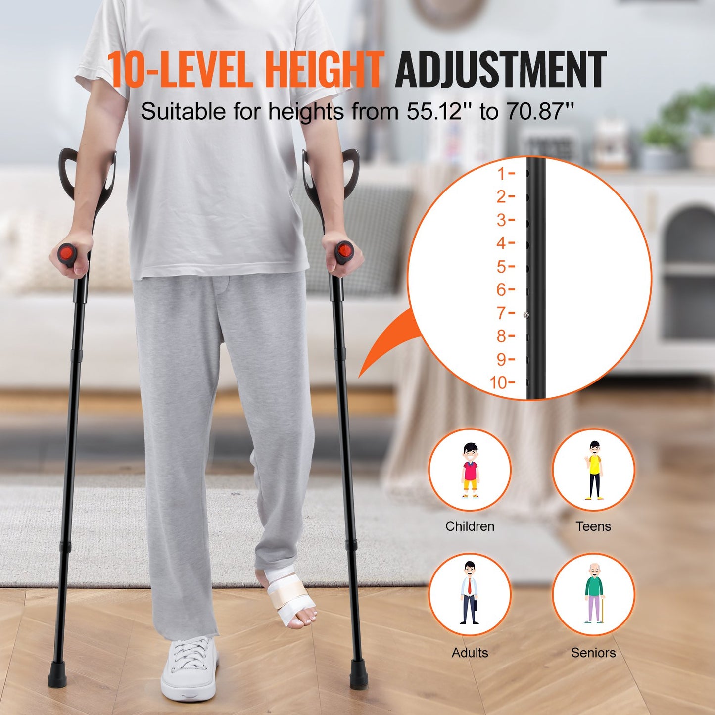 VEVOR Folding Forearm Crutches, 10-Level Height Adjustable Aluminum Walking Crutches, -$25