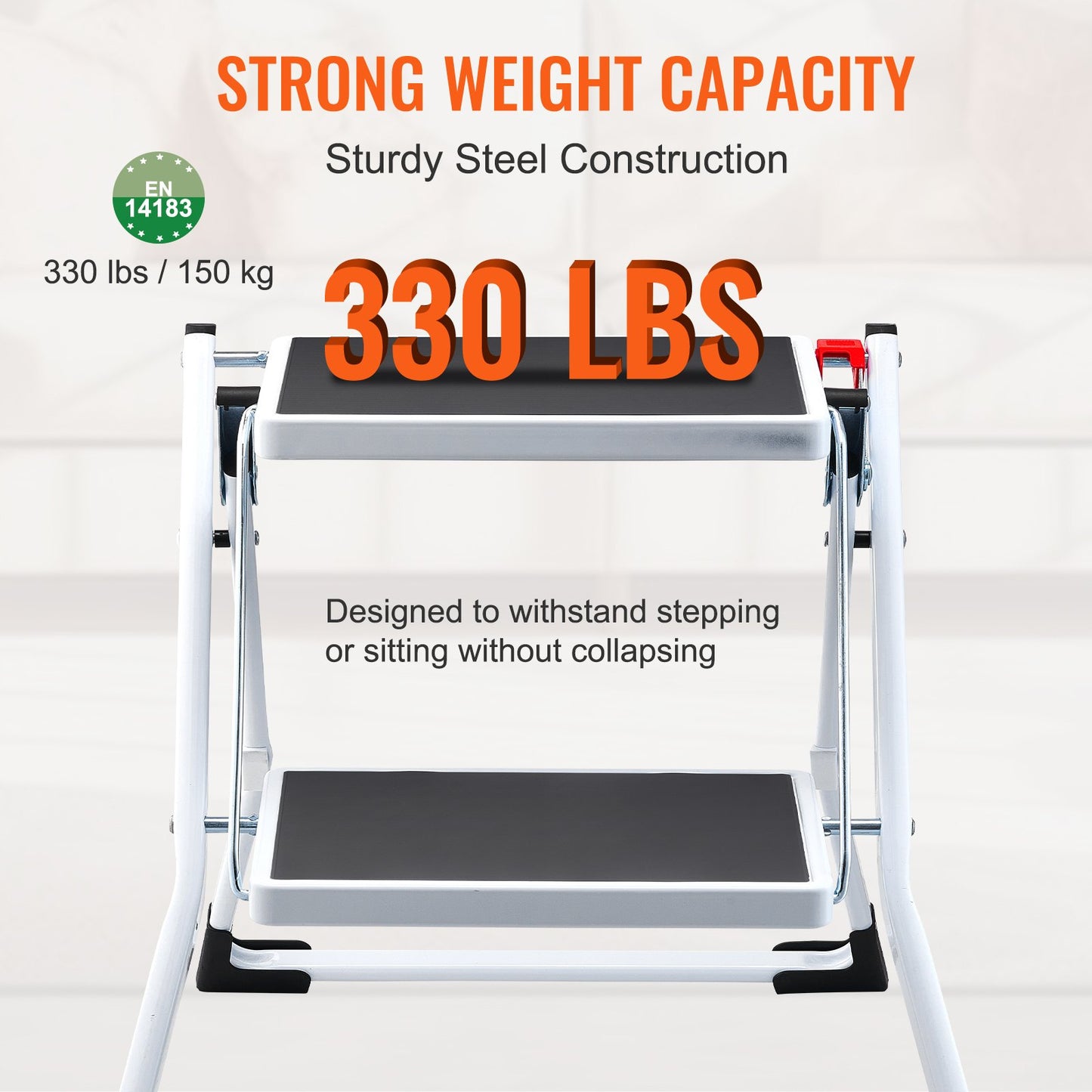 VEVOR Step Ladder 2-Step 330lbs Capacity, Ergonomic Folding Steel Step Stool with Wide Anti-Slip,-$25