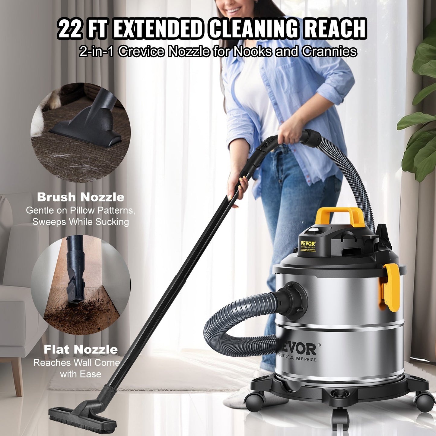 Open Box VEVOR Stainless Steel Wet Dry Shop Vacuum, 5.5 Gallon 6 Peak HP Wet/Dry Vac,-$55