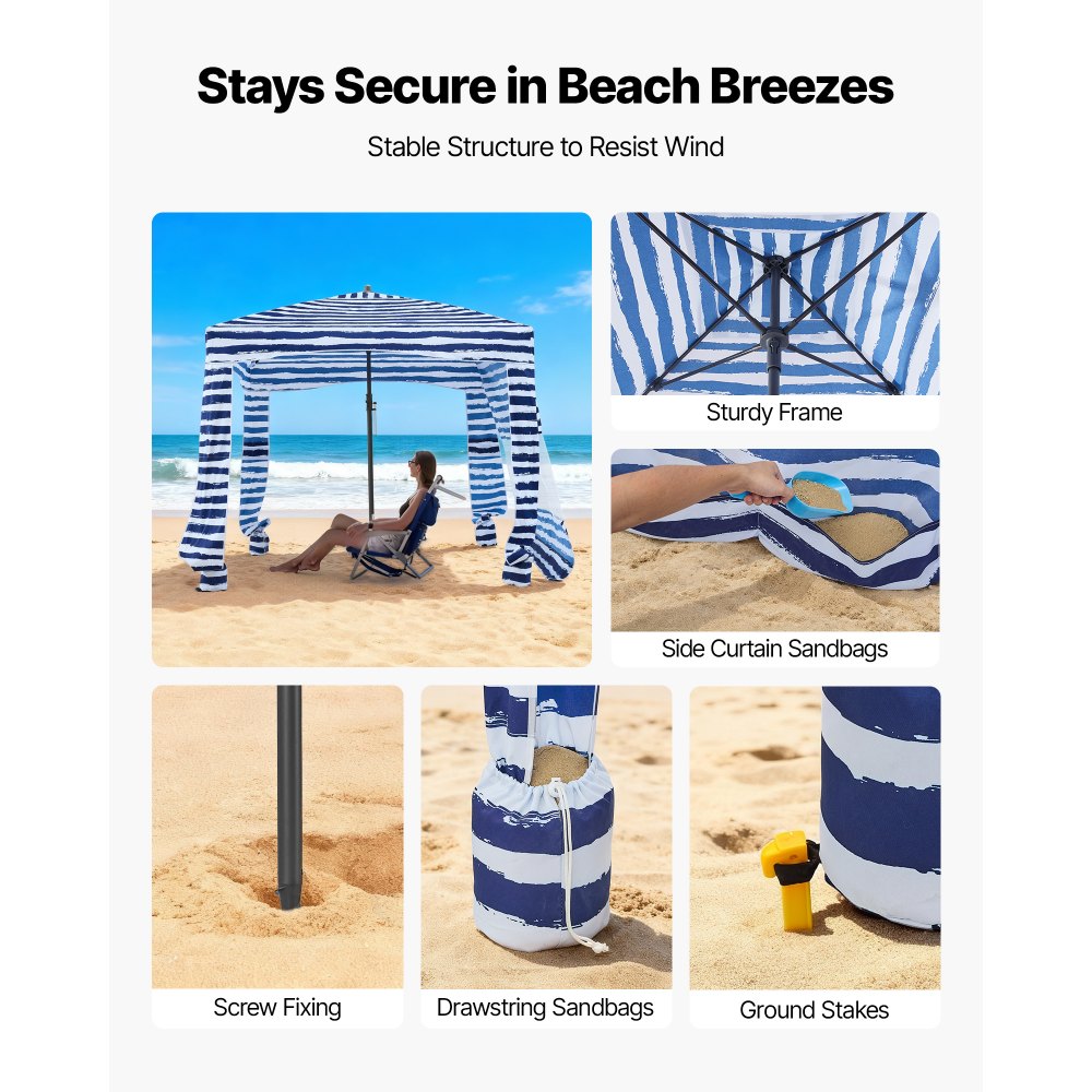 VEVOR Beach Cabana, 6 x 6 ft Beach Canopy with Side Wall, UPF 50+ Protection Easy Setup,-$55