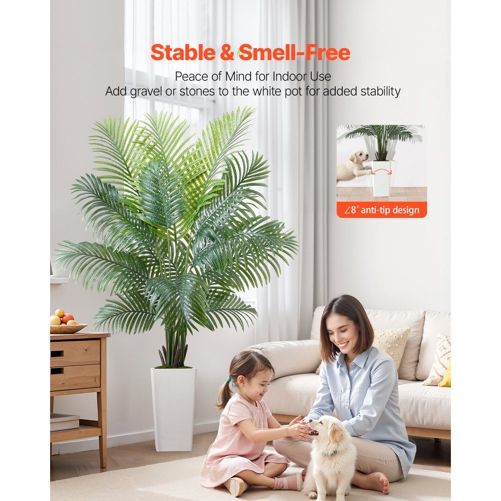 VEVOR Artificial Areca Palm Tree 6 ft, Fake Palm Tropical Plants with White Tall Planter,-$55