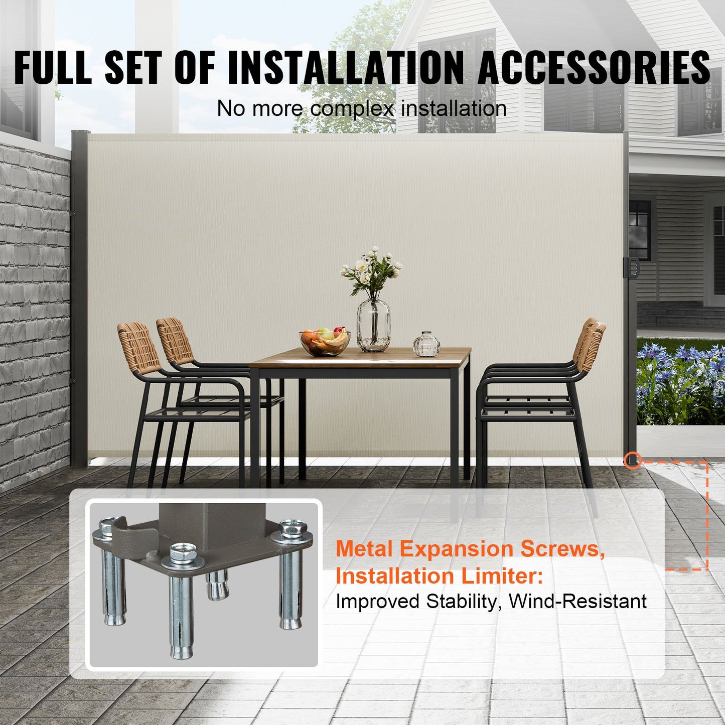VEVOR Retractable Side Awning, 71''x 138'' Outdoor Privacy Screen, 180g Polyester,-$70