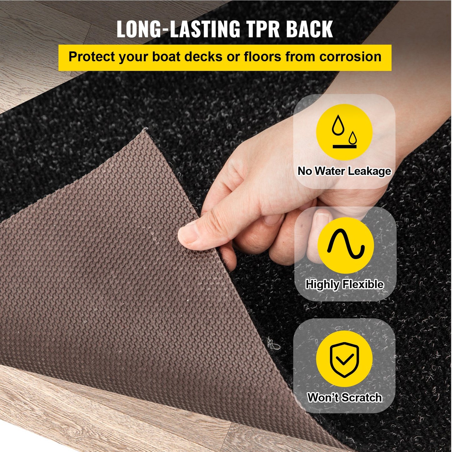VEVOR Boat Carpet, 6 ft x 13.1 ft Marine Carpet for Boats, Waterproof Black Indoor Outdoor Carpet,-$50