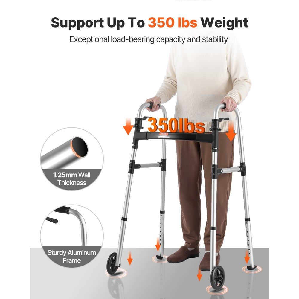 VEVOR Folding Walker, 2-Button Foldable Walker with 5" Wheels & 8-Level Adjustable Height,-$35