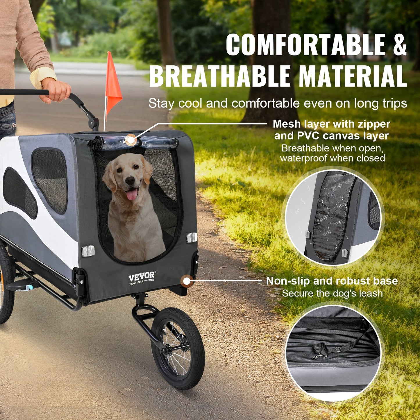 VEVOR Dog Bike Trailer, Supports up to 100 lbs, 2-in-1 Pet Stroller Cart Bicycle Carrier, Easy Folding,-$180