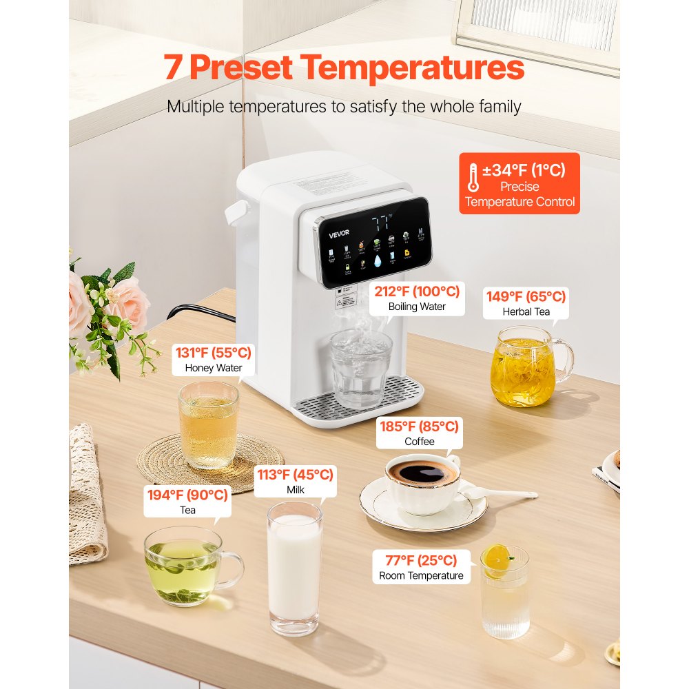 VEVOR Instant Hot Water Dispenser, Countertop Boiling Water Dispenser with Adjustable 7 Temperatures,-$55