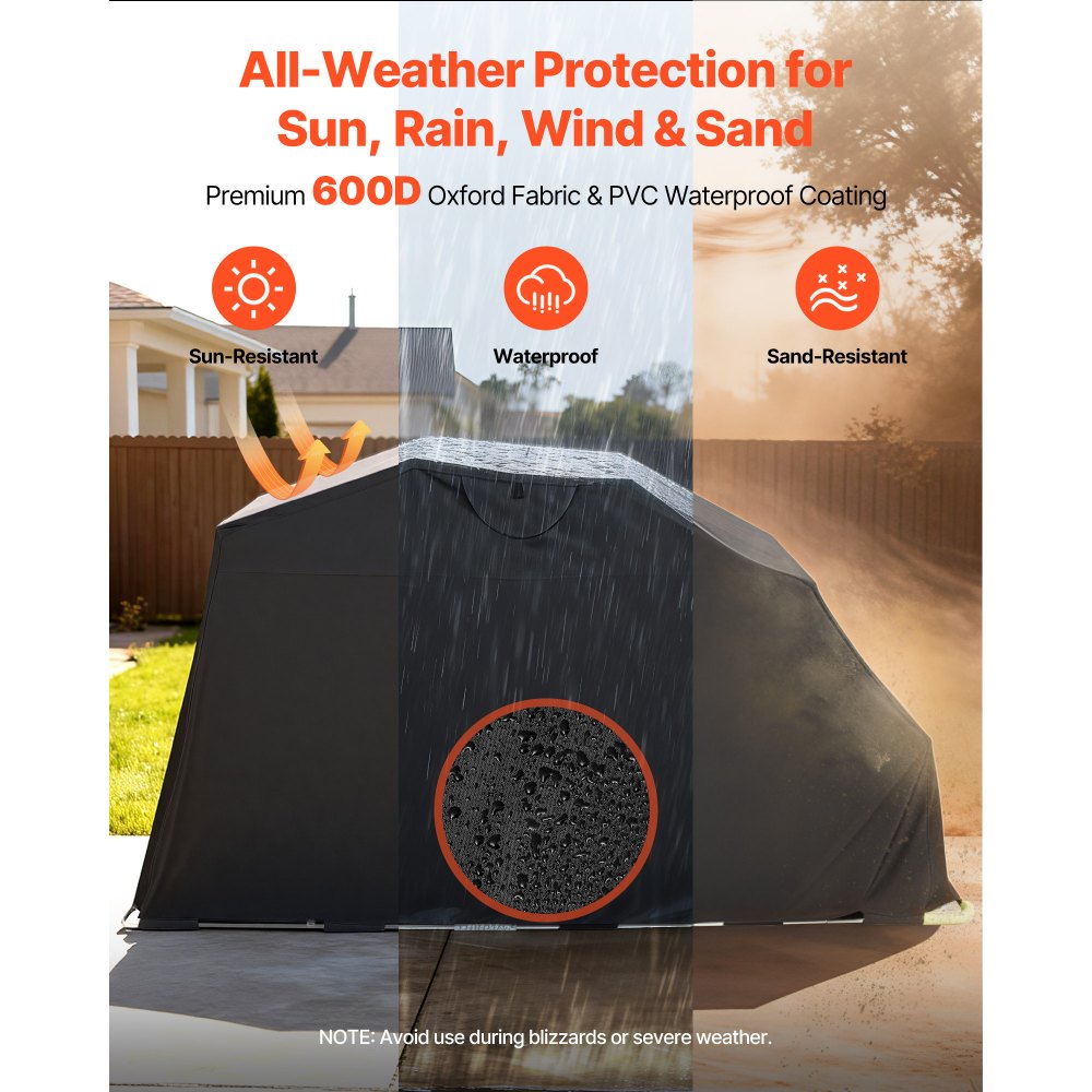 VEVOR Motorcycle Storage Shelter with Security Lock, 600D Oxford Flip-Up Garage Tent,-$105
