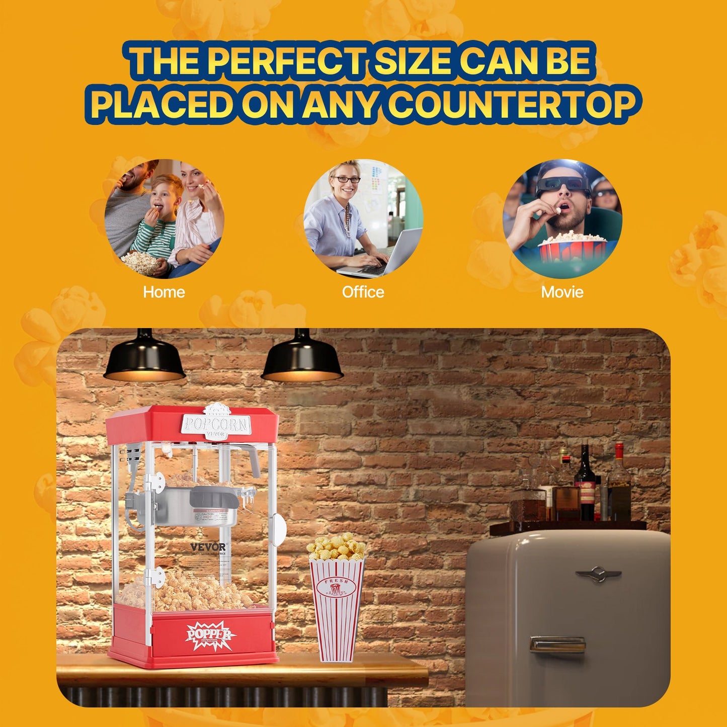 VEVOR Popcorn Maker, 480W Popcorn Popper Machine, 4 Oz Kettle Makes 1.5 Gallon per Batch,-$75