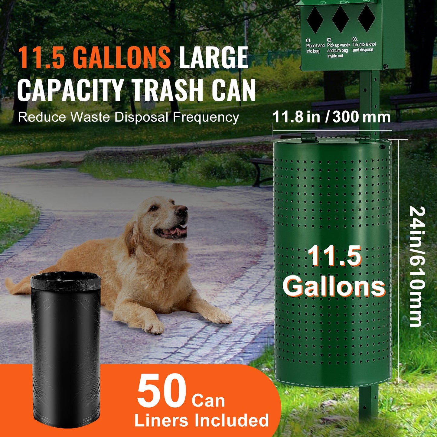 VEVOR Dog Waste Station (Commercial): 11.5Gal, Hand Wash Bottle & 600 Waste Bags,-$155