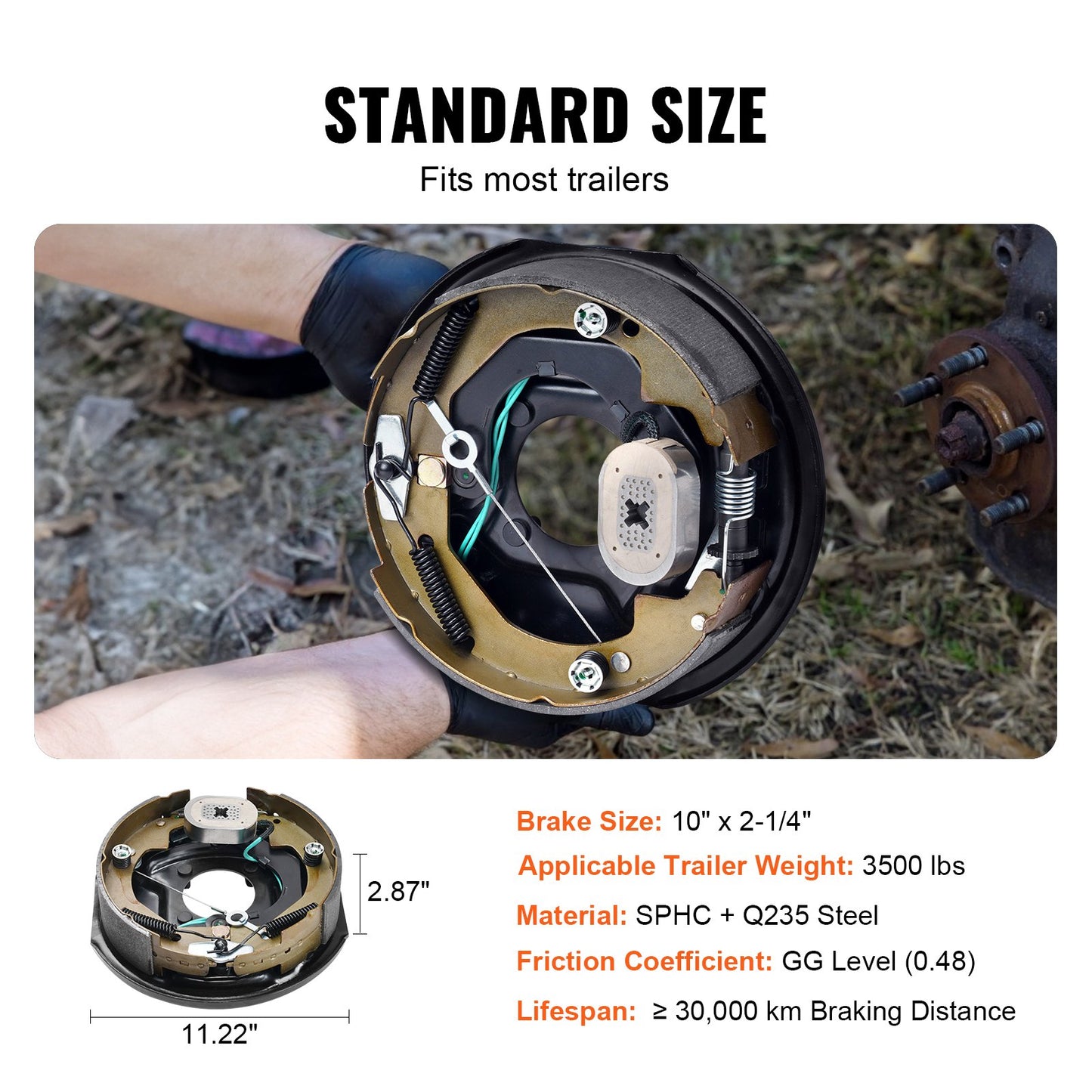 VEVOR Electric Trailer Brake Assembly, 10" x 2-1/4", 1 Pair Self-Adjusting Electric Brakes,-$55