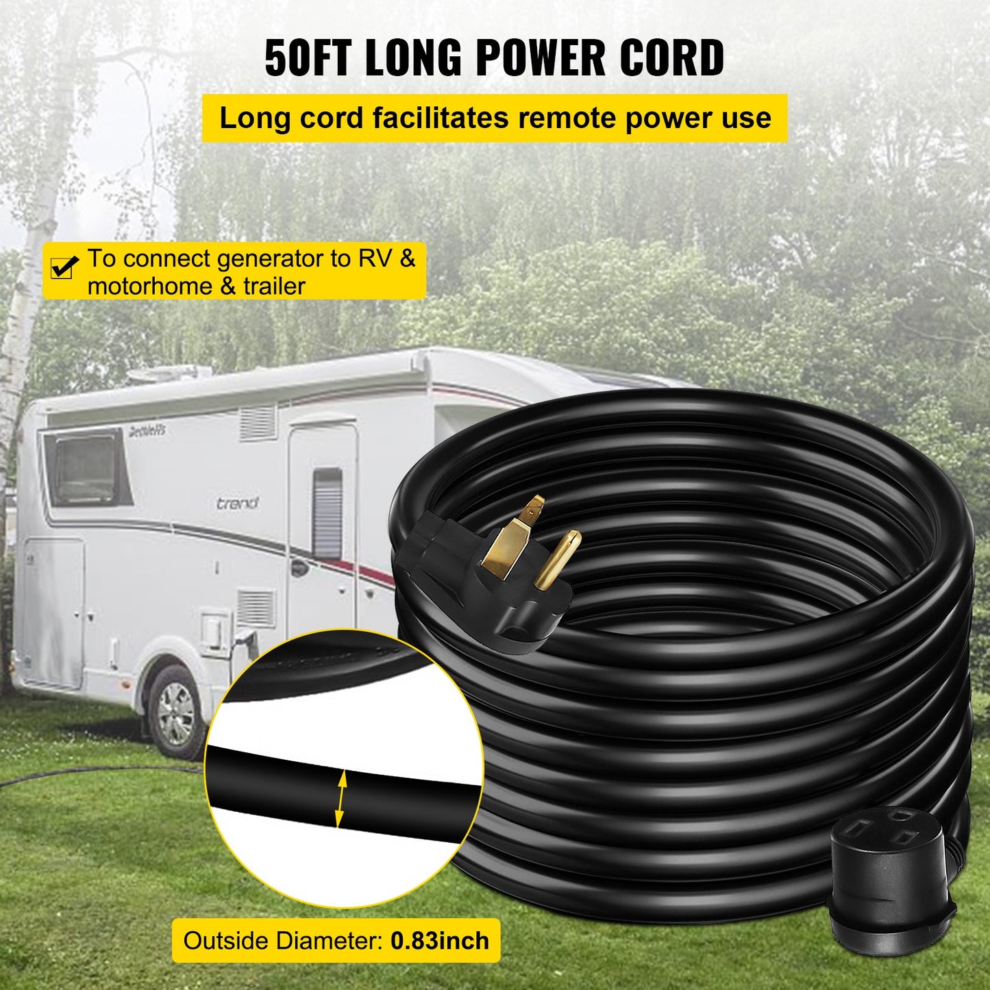 VEVOR Welder Extension Cord, 30 Amp 50 ft, NEMA 6-50P, 10/3 AWG, 250V, 7500W Heavy Duty Welder Cable