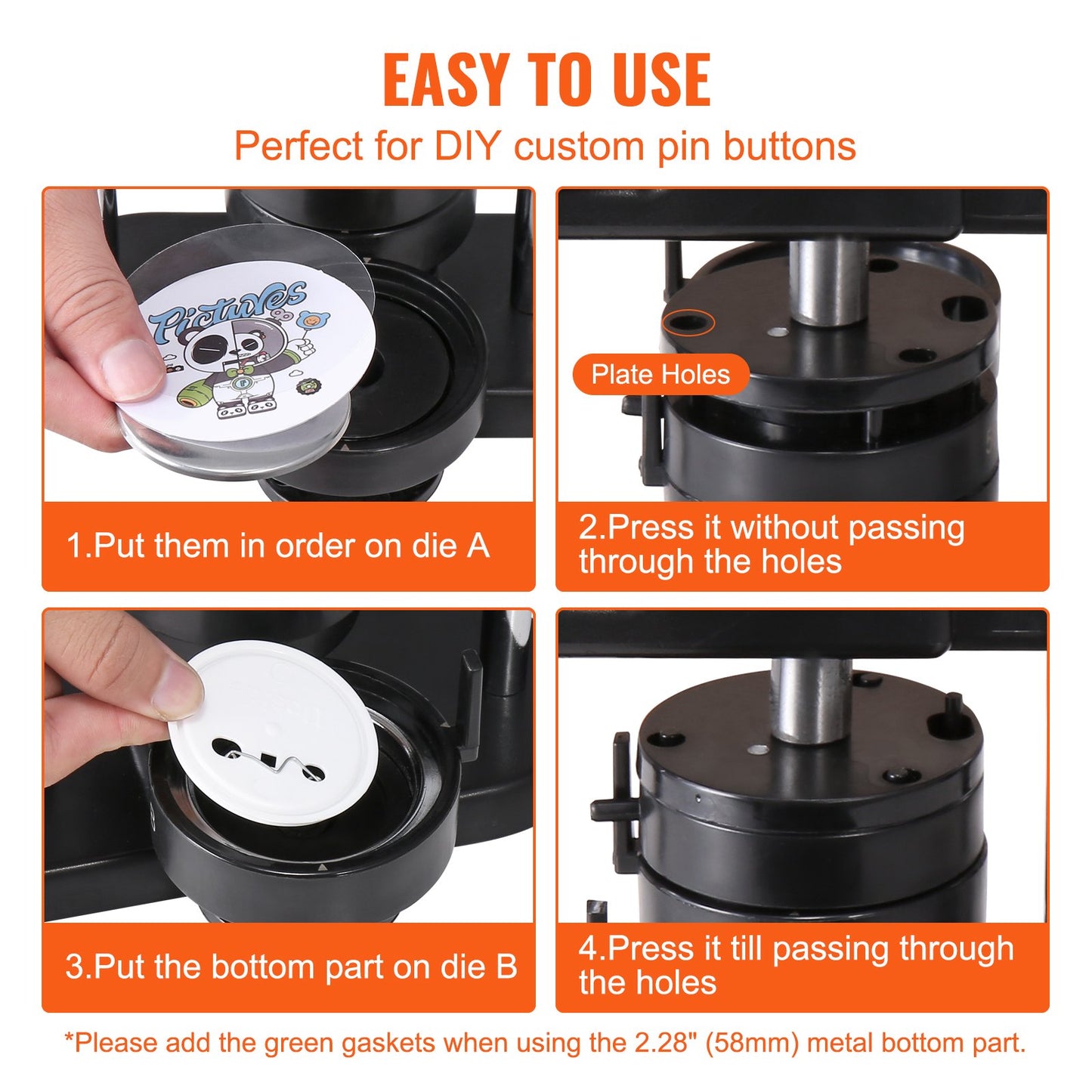 VEVOR Button Maker Machine, 1/1.25/2.28 inch,3-in-1 Pin Maker, Installation-Free Badge W/ 300pcs Button Parts