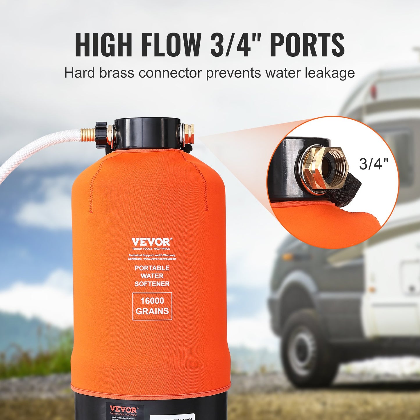 VEVOR RV Water Softener, 16,000 Grain Portable Water Softener, with 3/4" Brass Fittings and 42" Hose,-$125