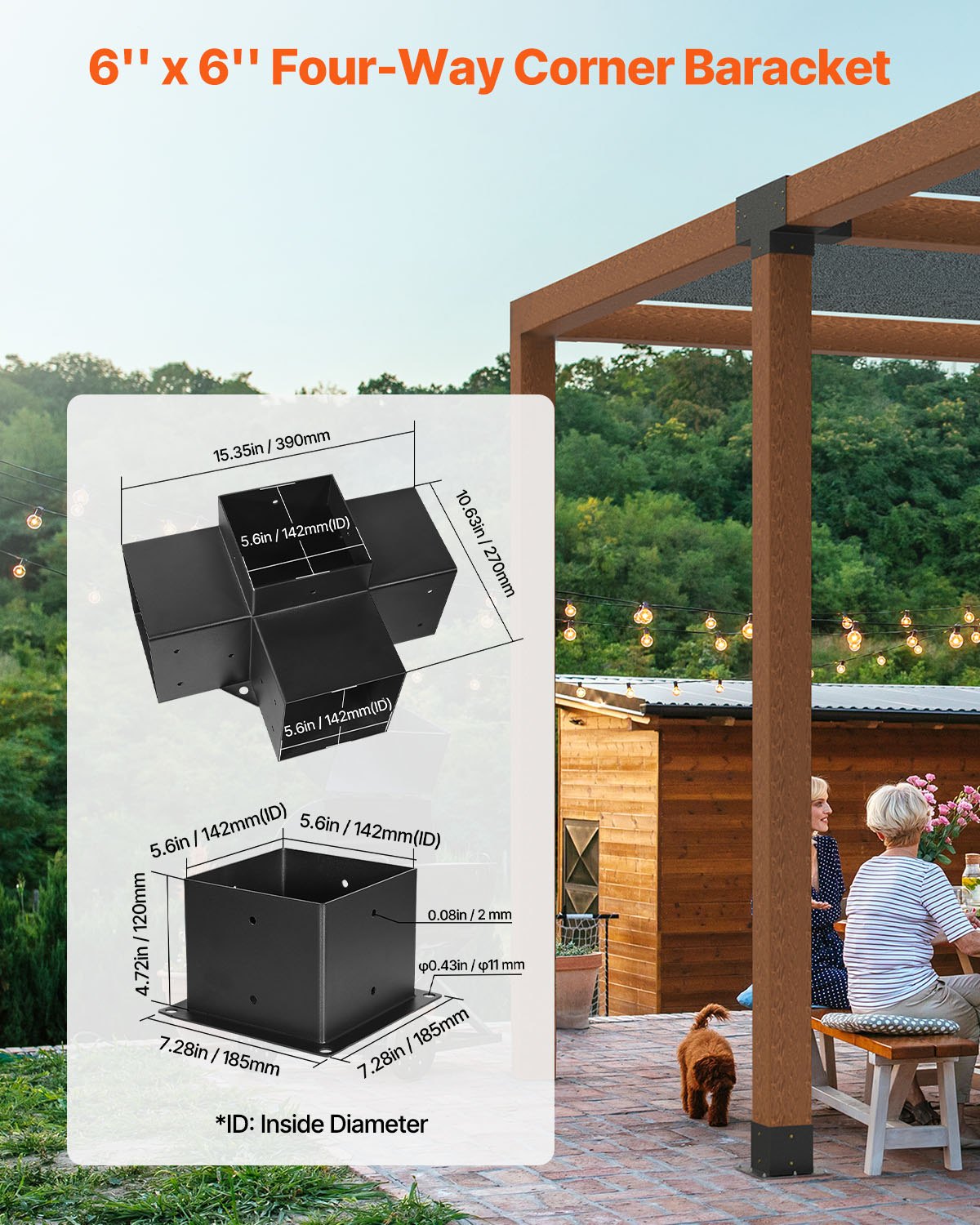 VEVOR Pergola Bracket Kit 6''x6''(Inner Size 5.6x5.6), 4pcs 4-Way Heavy Duty Corner Bracket,-$110