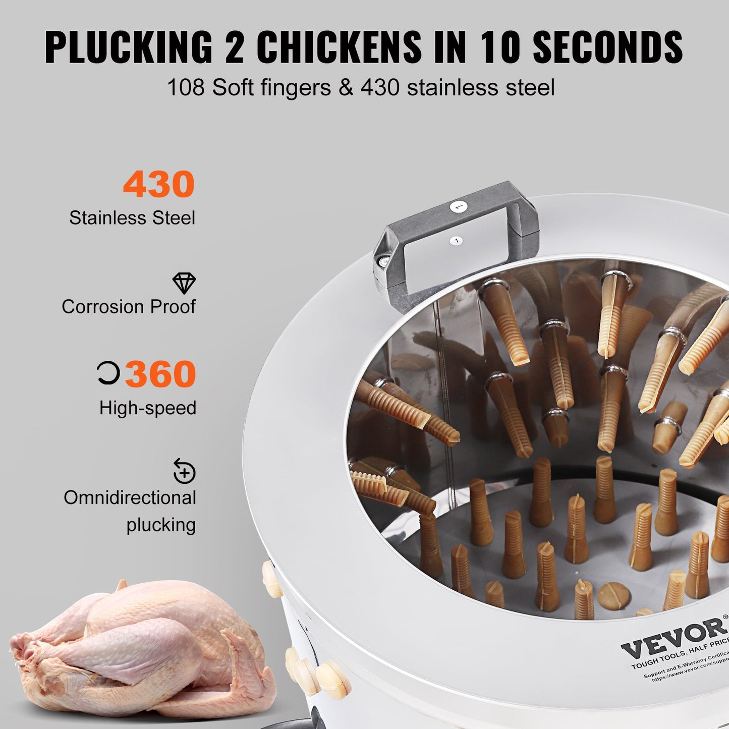 VEVOR Chicken Plucker Machine, 20" Diameter Stainless Steel Drum, Defeathering Equipment,-$330