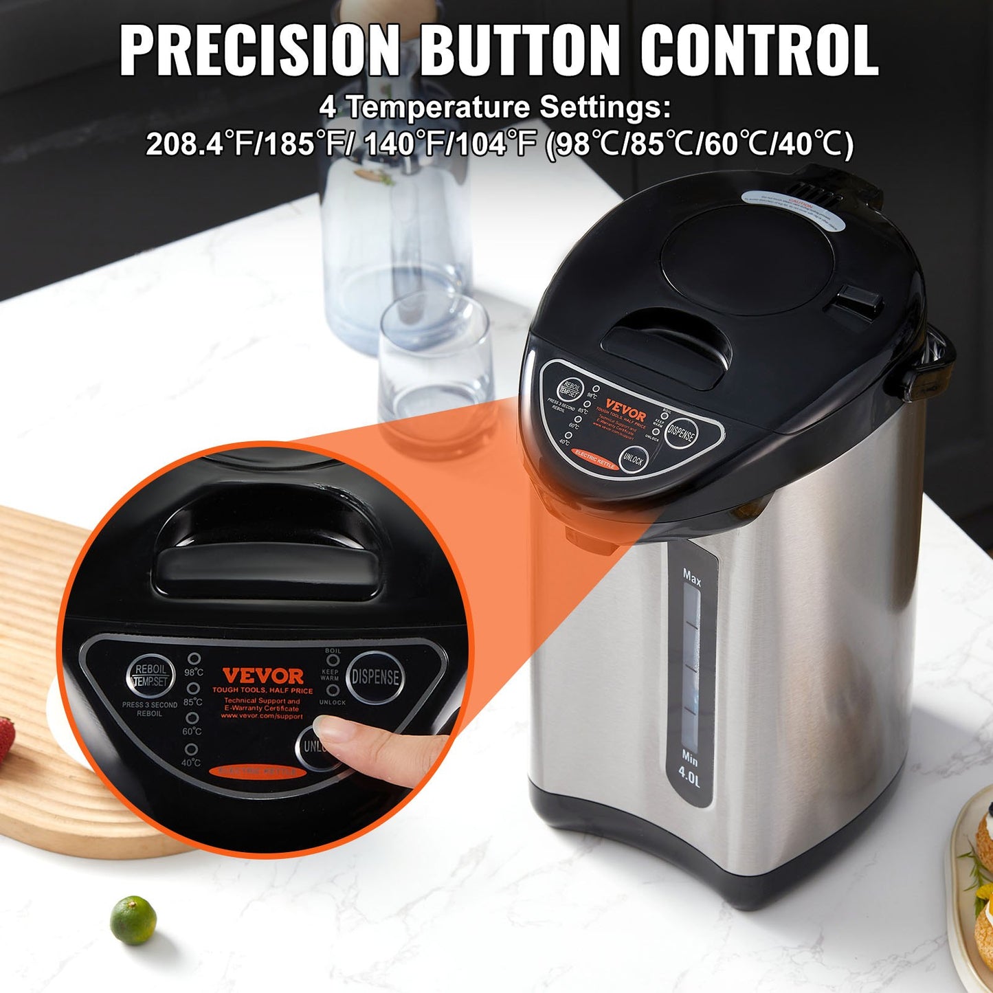 VEVOR Hot Water Dispenser, Adjustable 4 Temperatures Water Boiler and Warmer, 304 Stainless Steel,-$50
