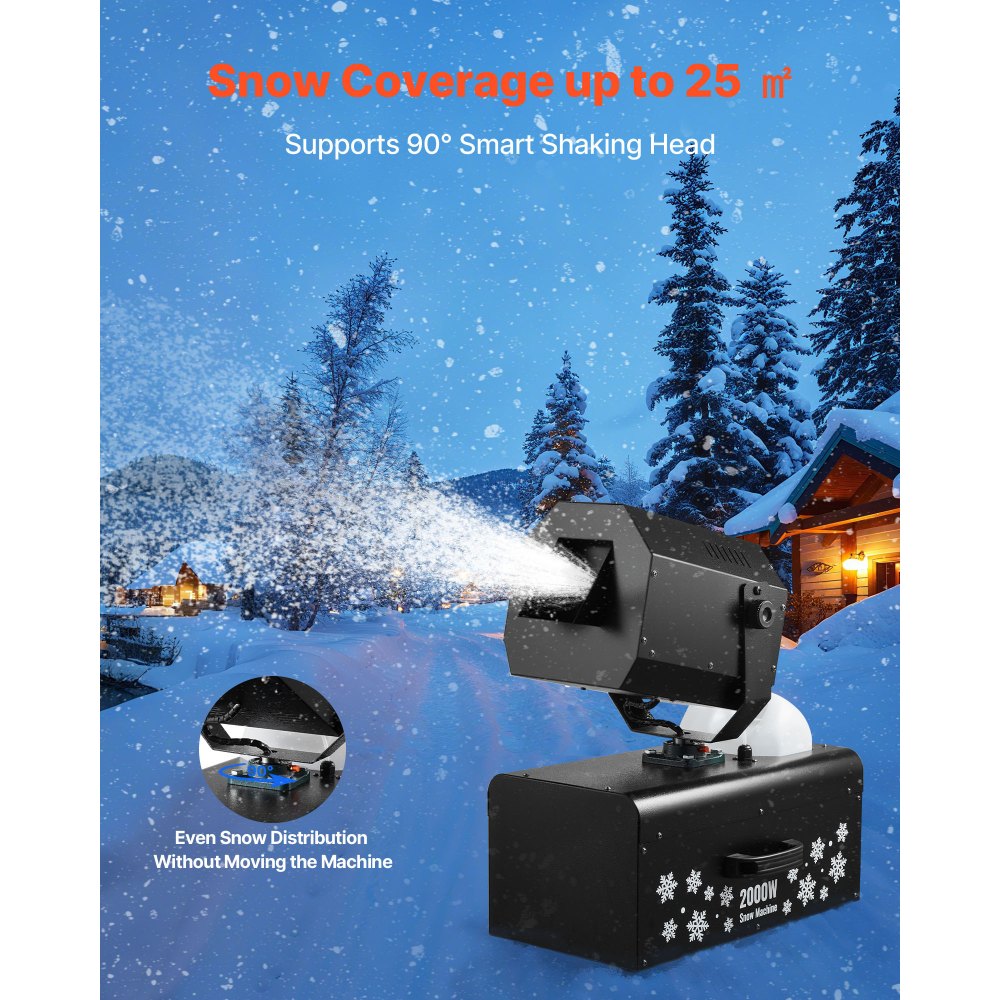 VEVOR Snow Machine, 2000W 90°Shaking Head Snow Maker by Wireless/Wired Remote Control,-$135