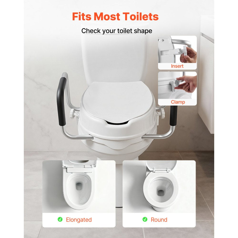 VEVOR Raised Toilet Seat with Arms, 300 lbs Load Capacity, 4-Inch Lift Height, Widened Commode,-$45
