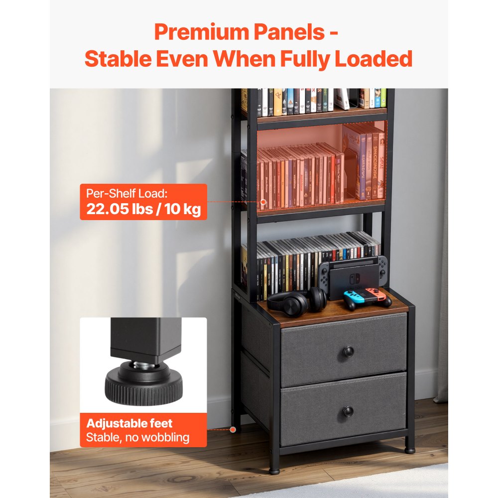 VEVOR Media Storage Cabinet, 4-Shelf DVD Shelf Organizer with Drawers, 15.75 x 11.81 x 56.50 in,-$40