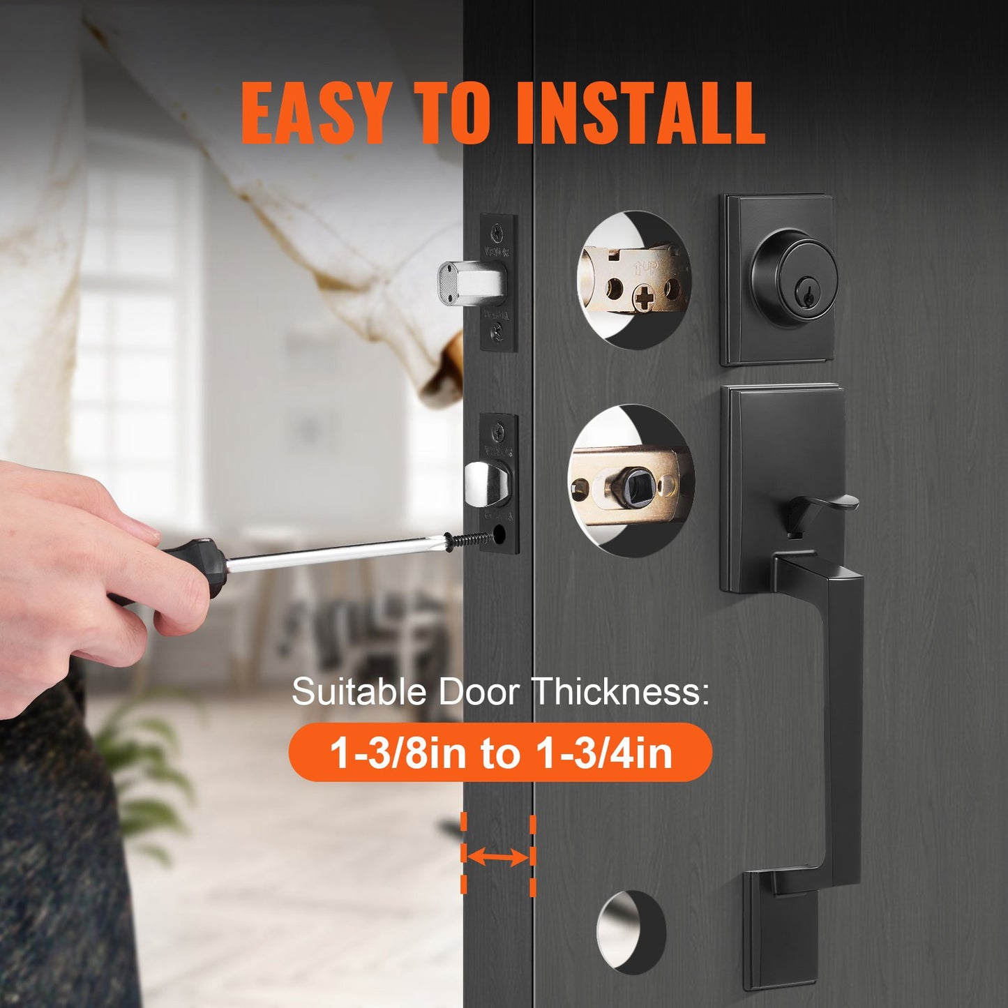 VEVOR Front Door Handle and Deadbolt Set, Square Entry Handle Set with Lever, Single Cylinder,-$35