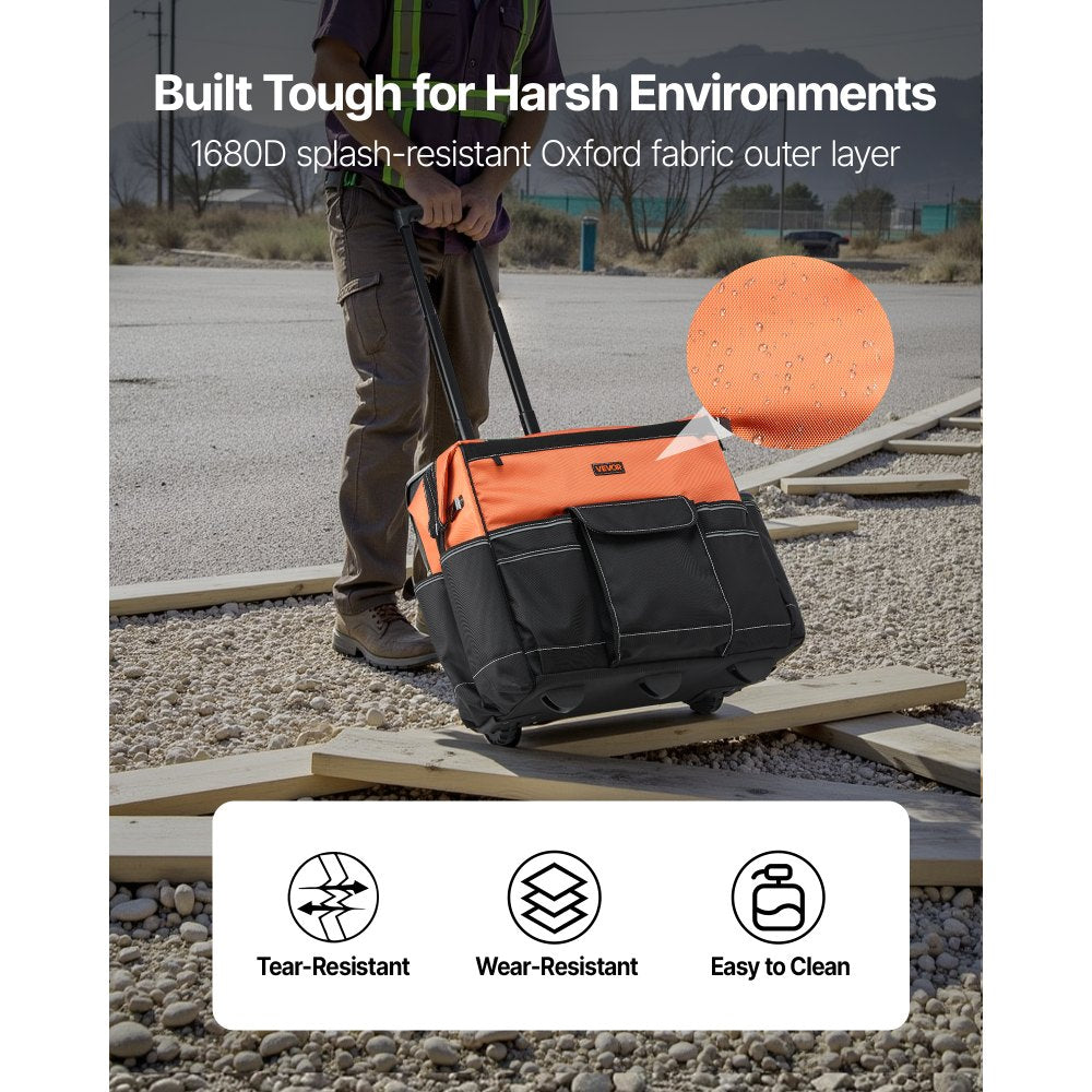 VEVOR Rolling Tool Bag, 110 lbs Load Capacity, 27 Pockets Heavy Duty Roller Tool Bag on Wheels,-$70