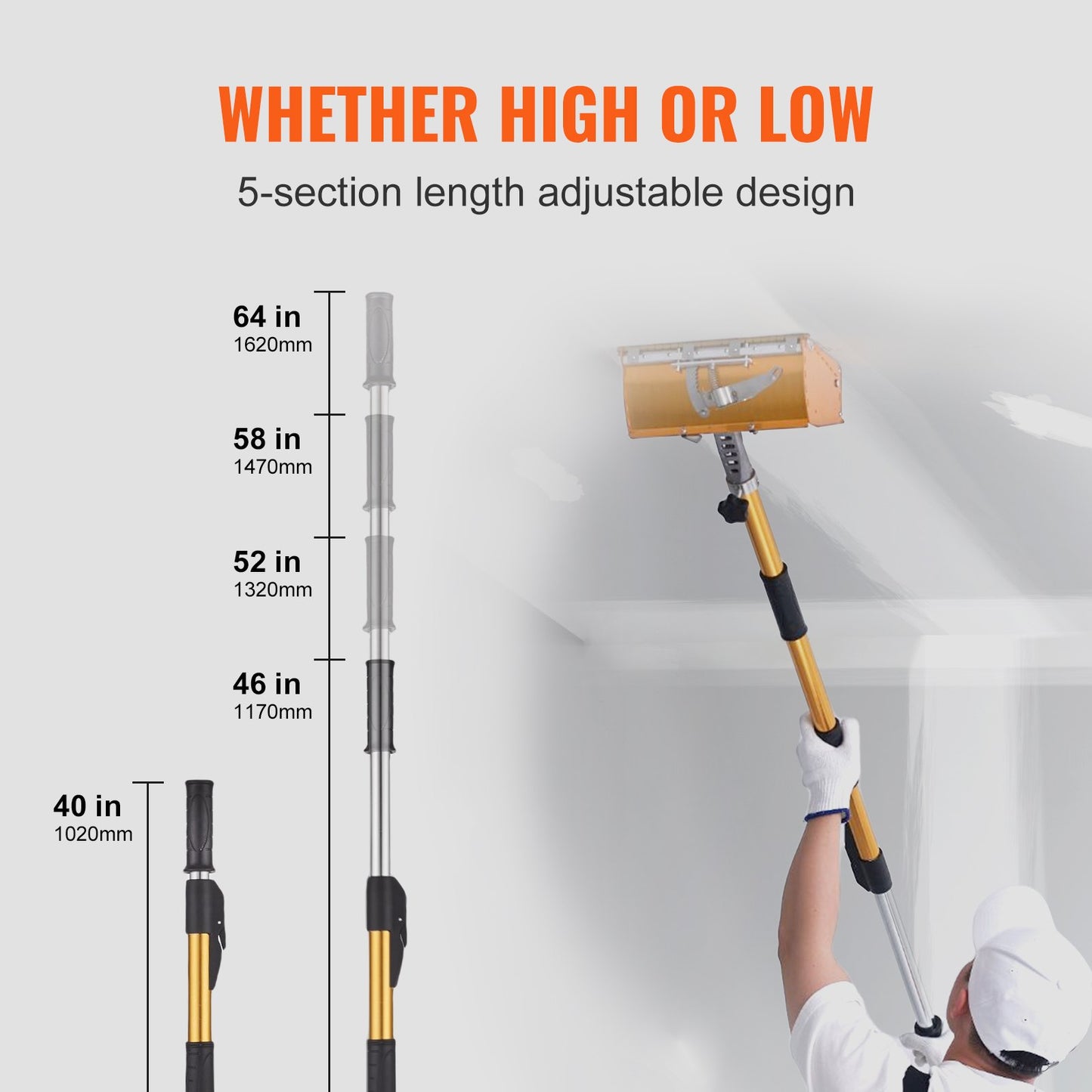VEVOR Drywall Flat Box Handle, 40''-64'', Anodized Aluminum Flat Finishing Extension Handle,-$45