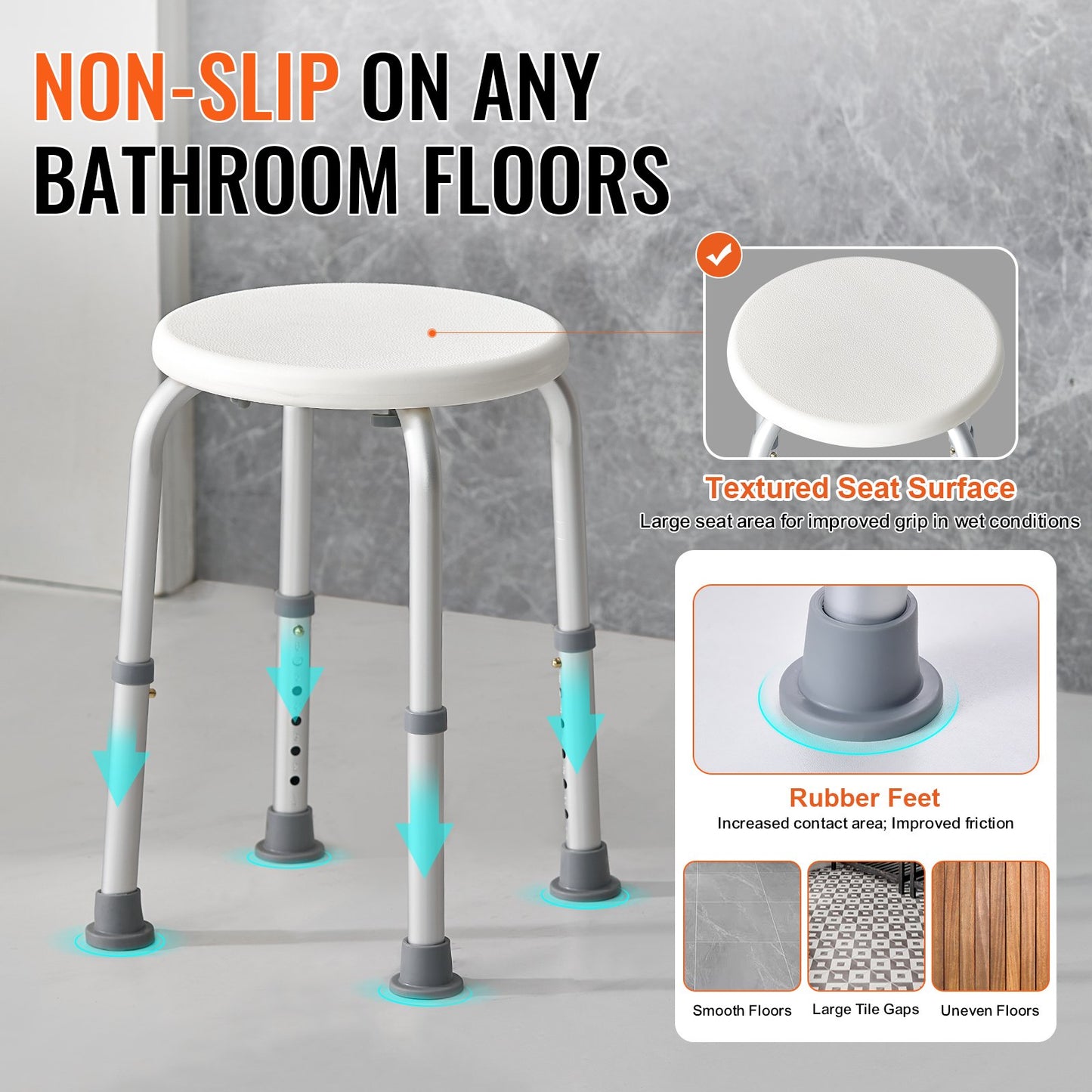 VEVOR Adjustable Height Shower Chair, Non-Slip Shower Bench Seat, 300 lbs Capacity,-$25