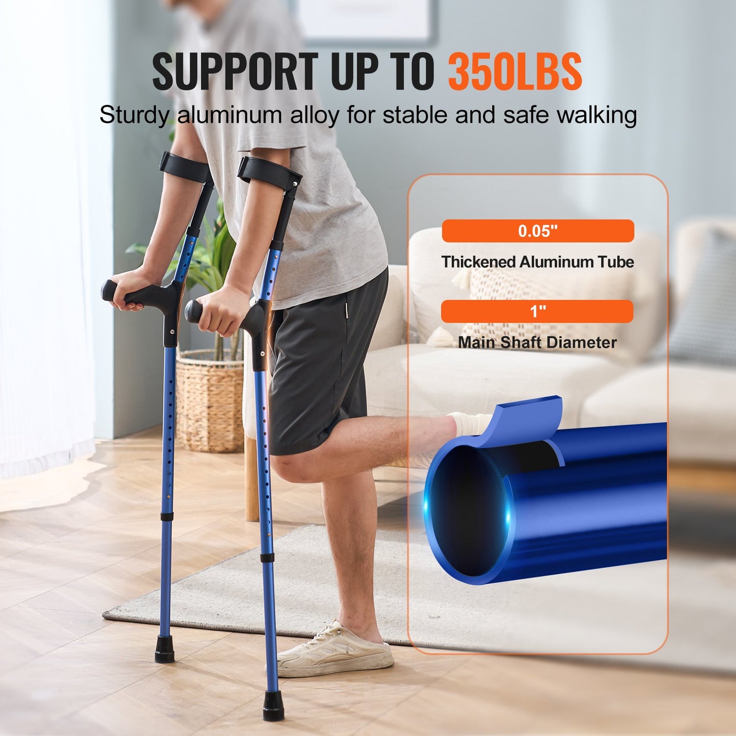 VEVOR Forearm Crutches for Adults, 11-Level Height Adjustable Walking Crutches with 4-Level Upper Cuff,-$30