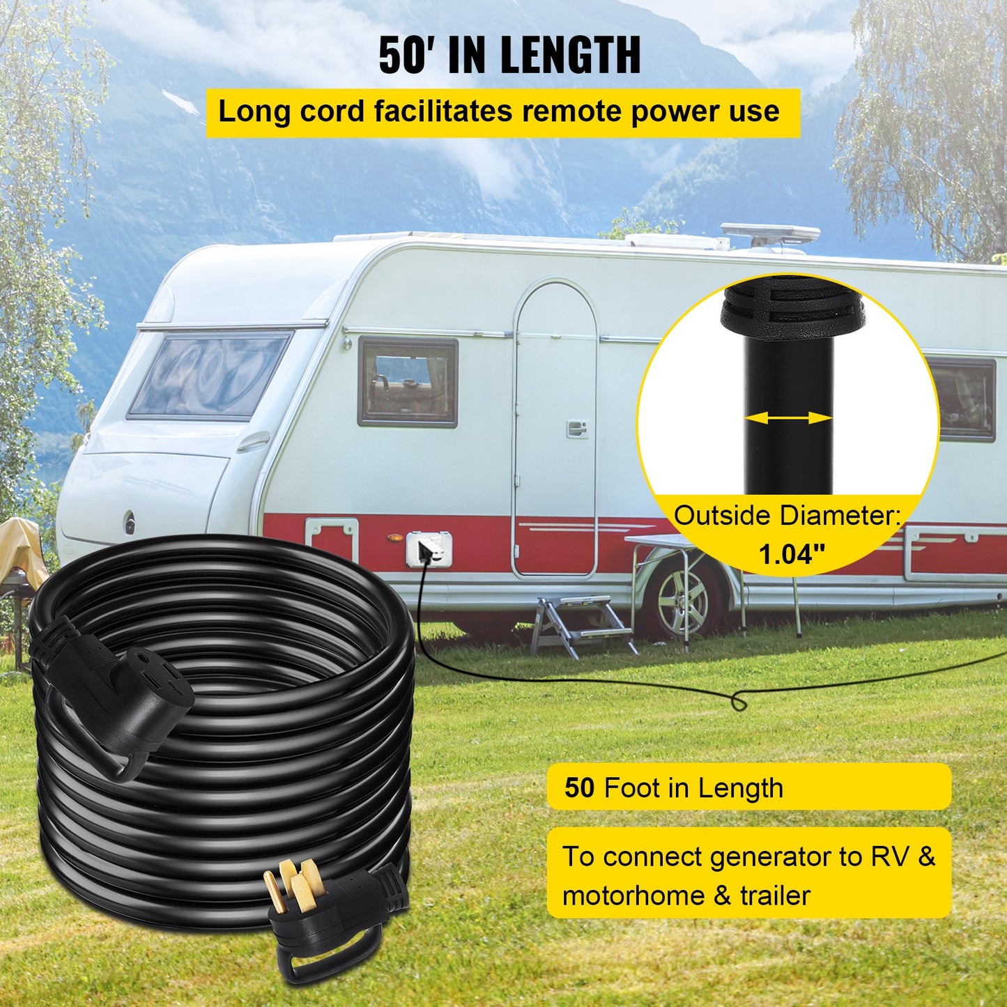 VEVOR 50 FT 50 Amp RV Extension Cord NEMA N14-50P to N14-50R, 125 / 250V Heavy Duty,-$200